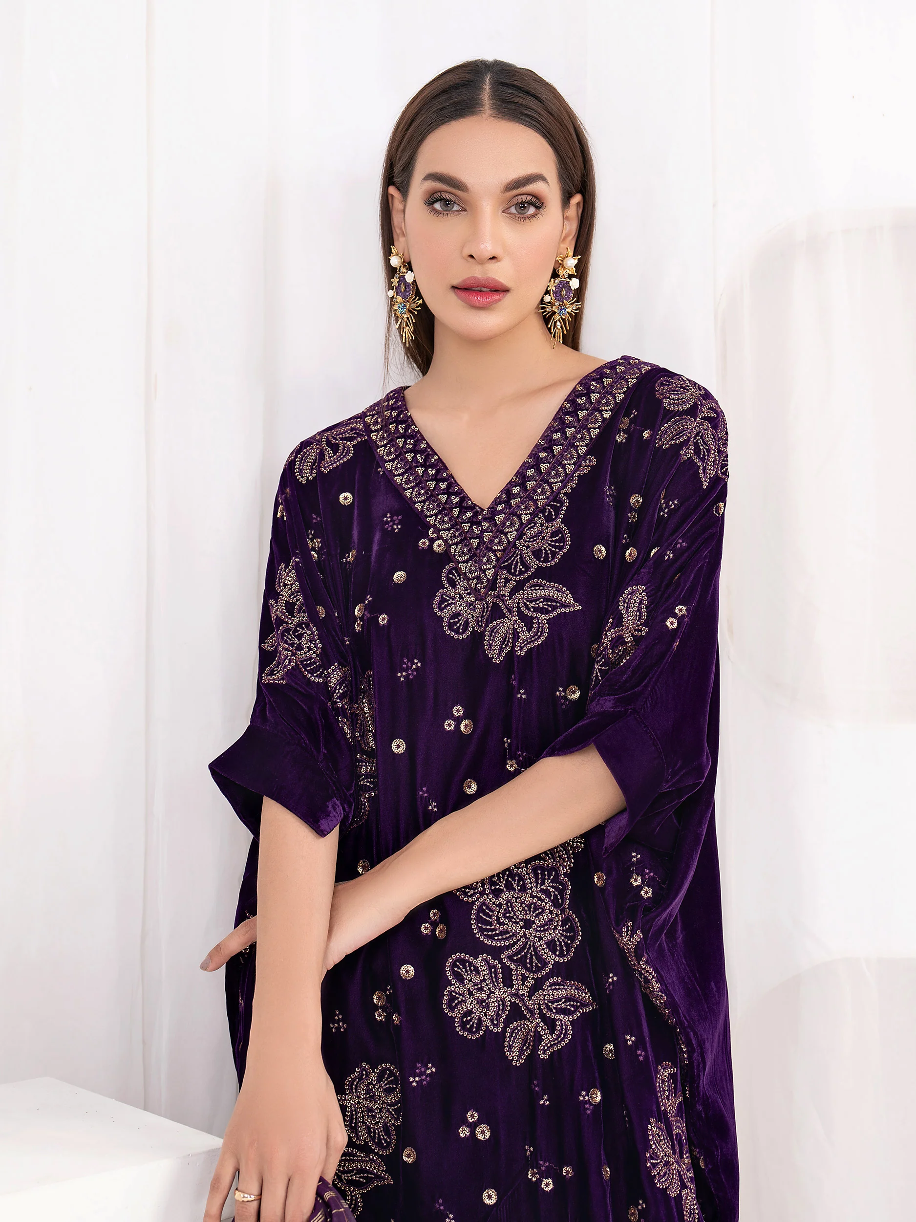 3 Piece Velvet Suit-Embroidered(Unstitched) - Image 6