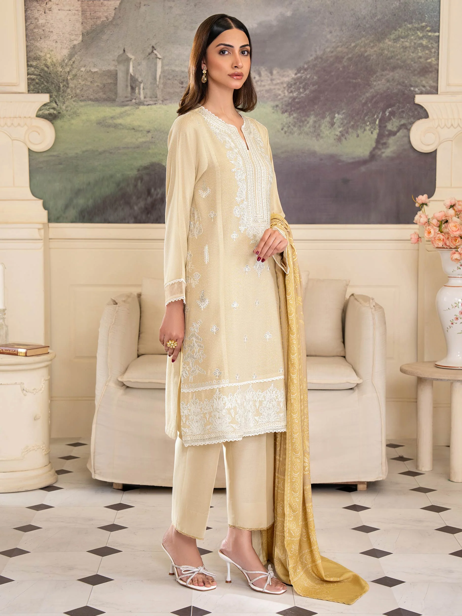 3 Piece Karandi Suit-Embroidered (Unstitched) - Image 4