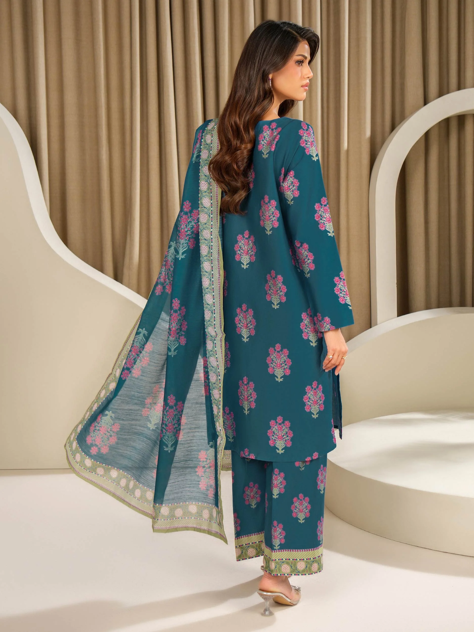 3 Piece Satin Suit-Embroidered (Unstitched) - Image 3
