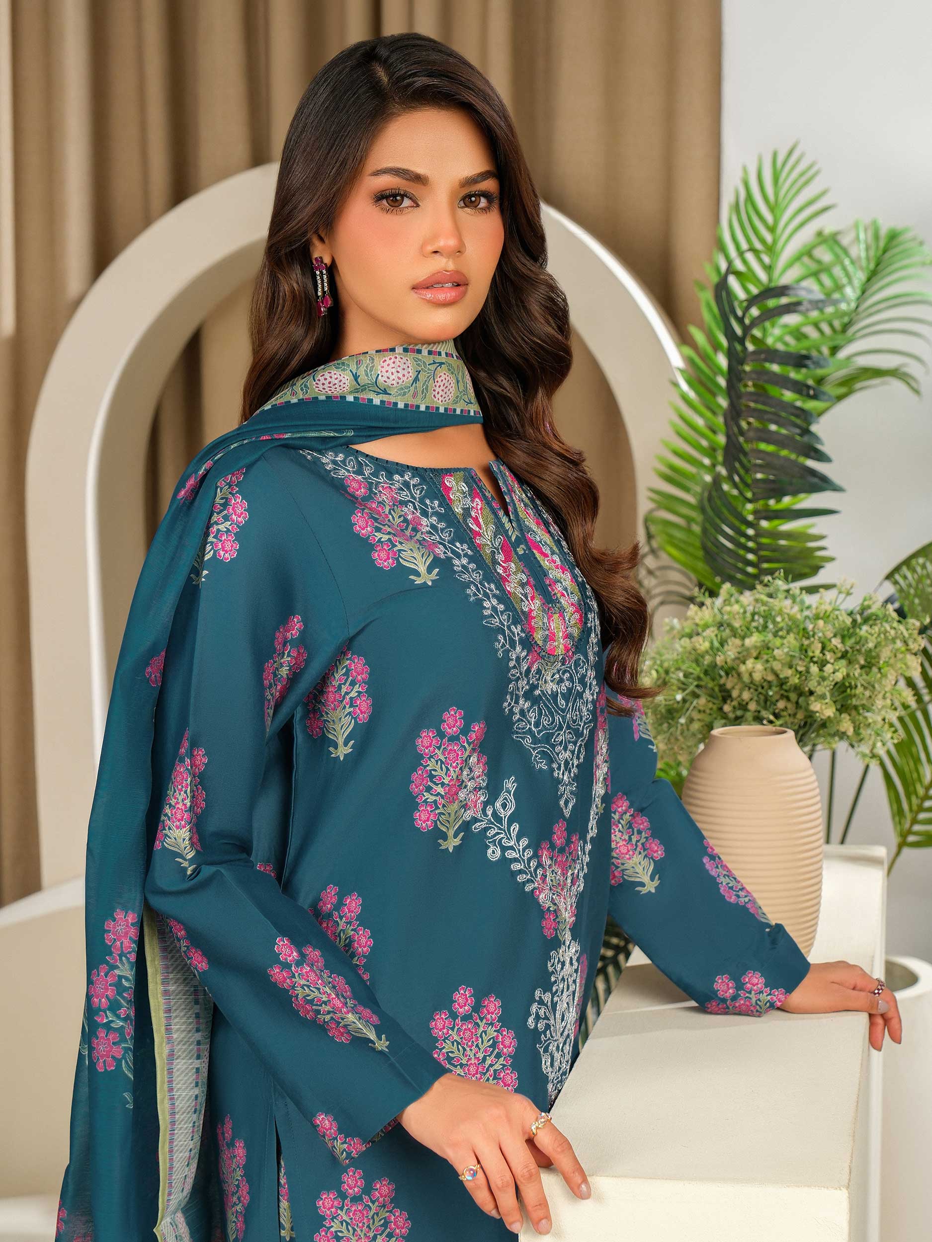 3 Piece Satin Suit-Embroidered (Unstitched) - Image 4