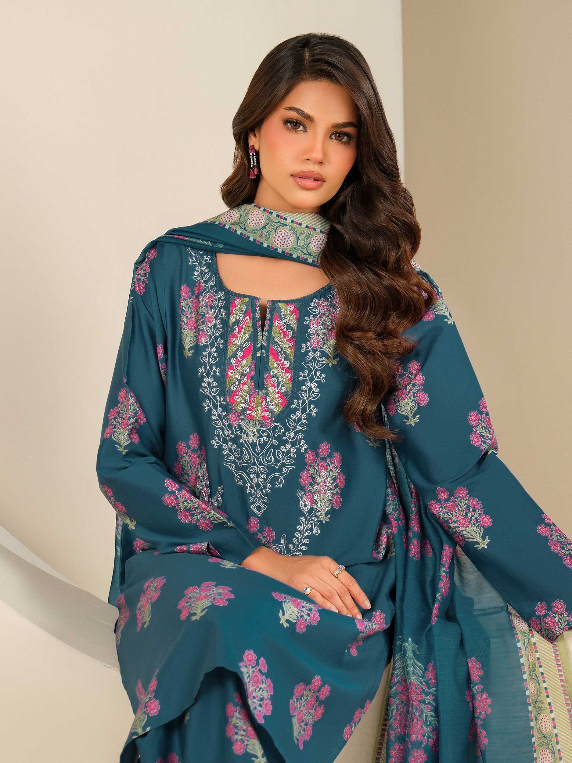 3 Piece Satin Suit-Embroidered (Unstitched) - Image 6