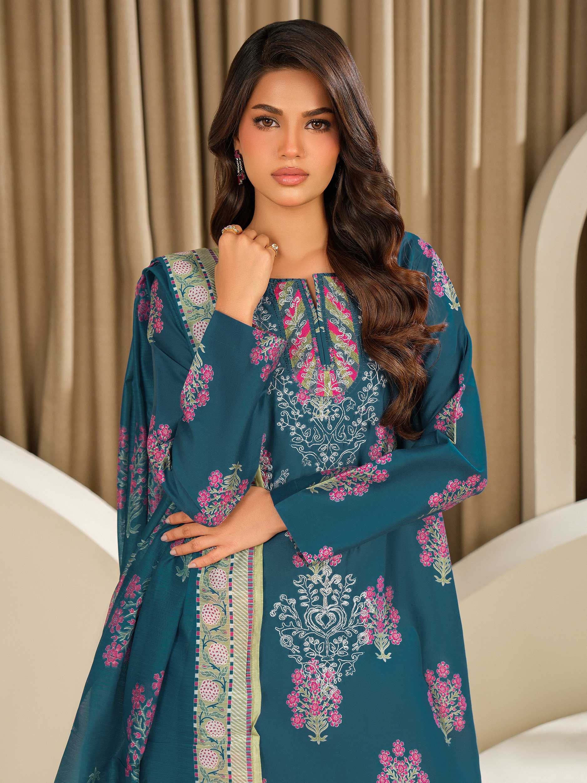 3 Piece Satin Suit-Embroidered (Unstitched) - Image 7