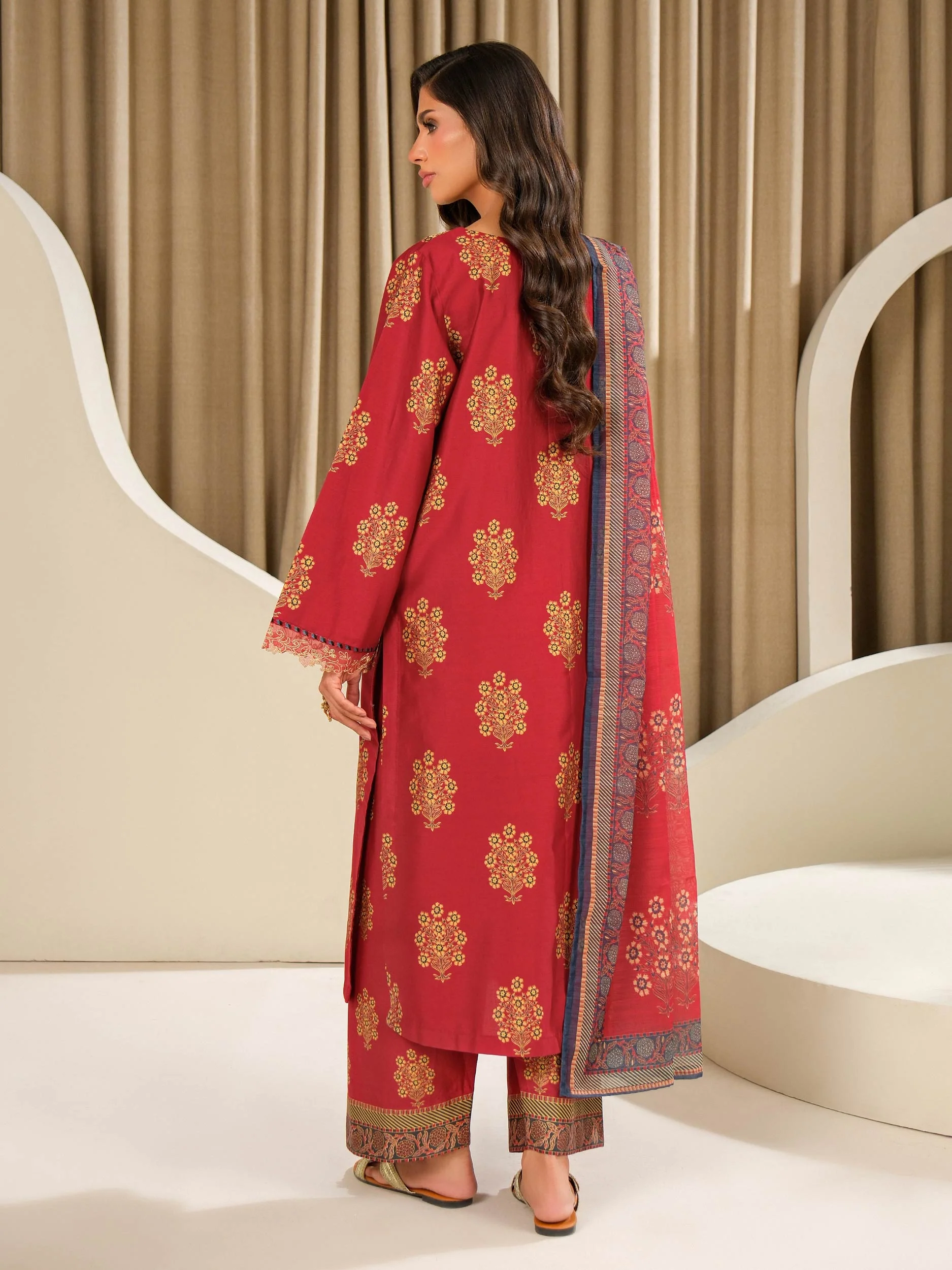3 Piece Satin Suit-Embroidered (Unstitched) - Image 3