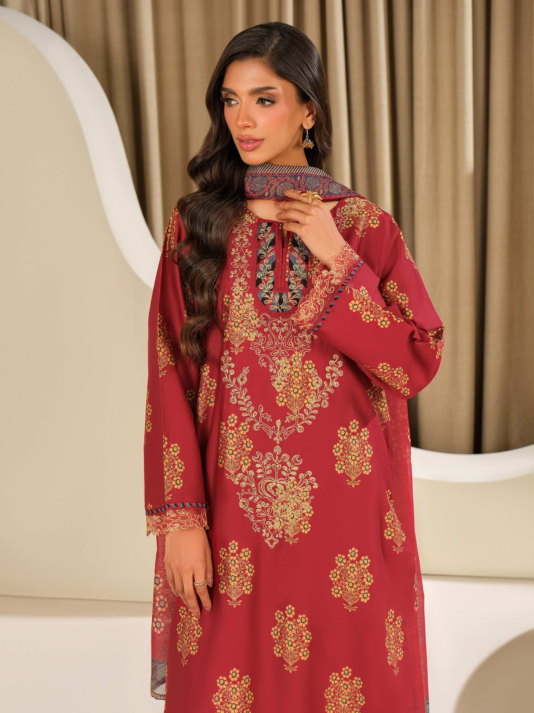 3 Piece Satin Suit-Embroidered (Unstitched) - Image 4