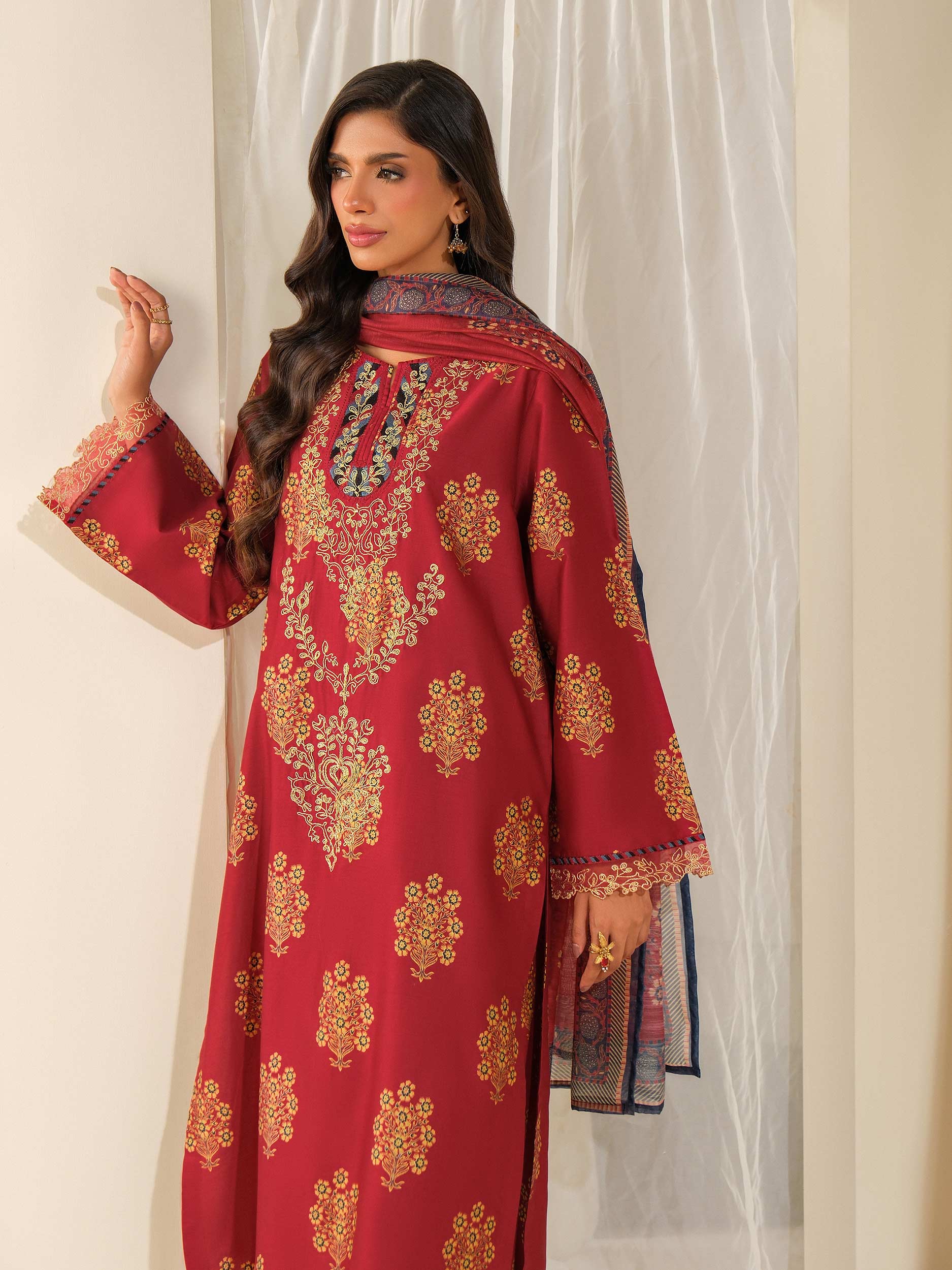 3 Piece Satin Suit-Embroidered (Unstitched) - Image 5