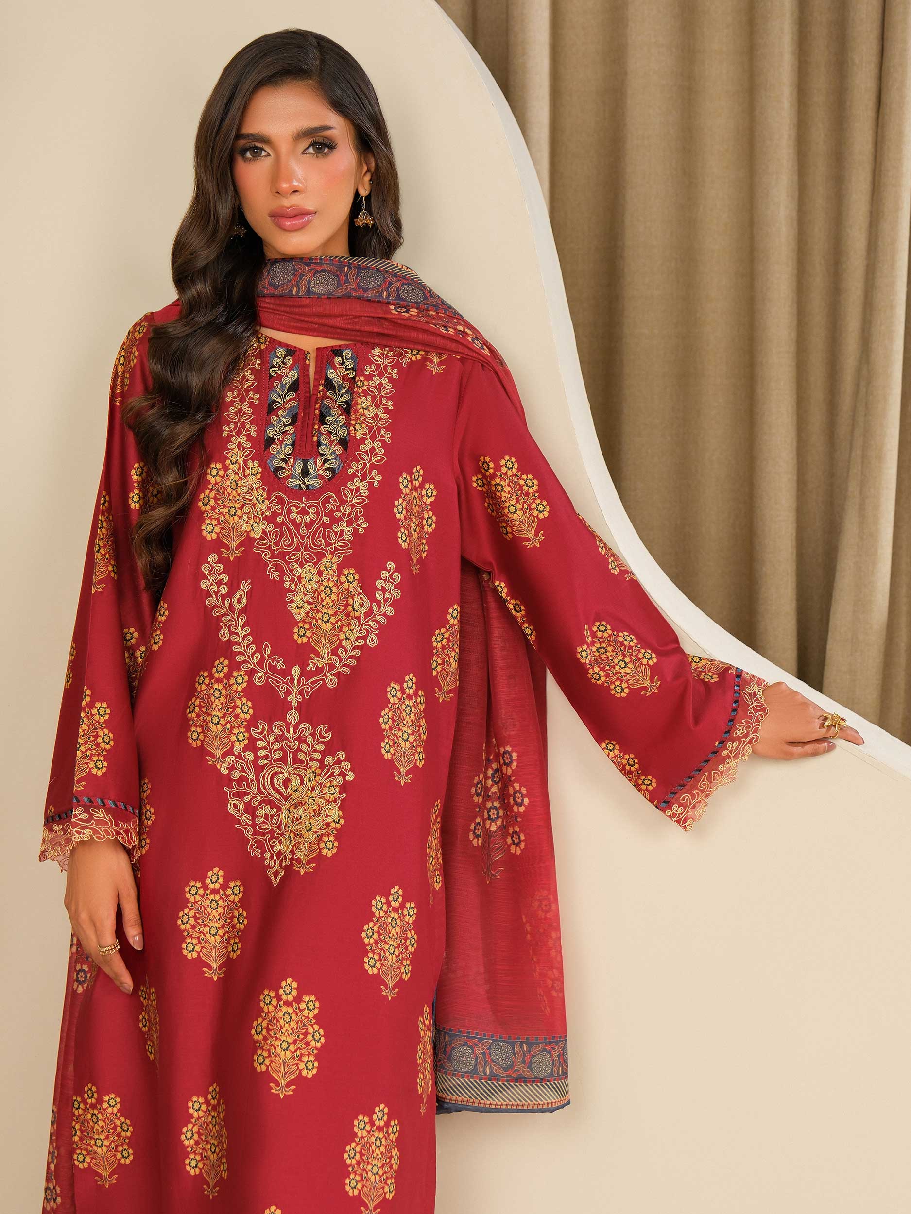 3 Piece Satin Suit-Embroidered (Unstitched) - Image 6