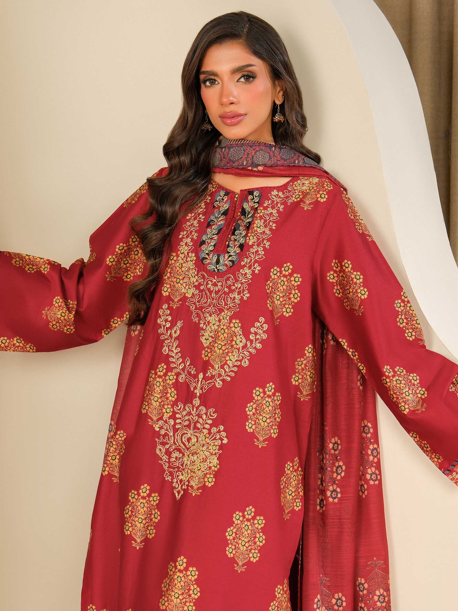 3 Piece Satin Suit-Embroidered (Unstitched) - Image 7