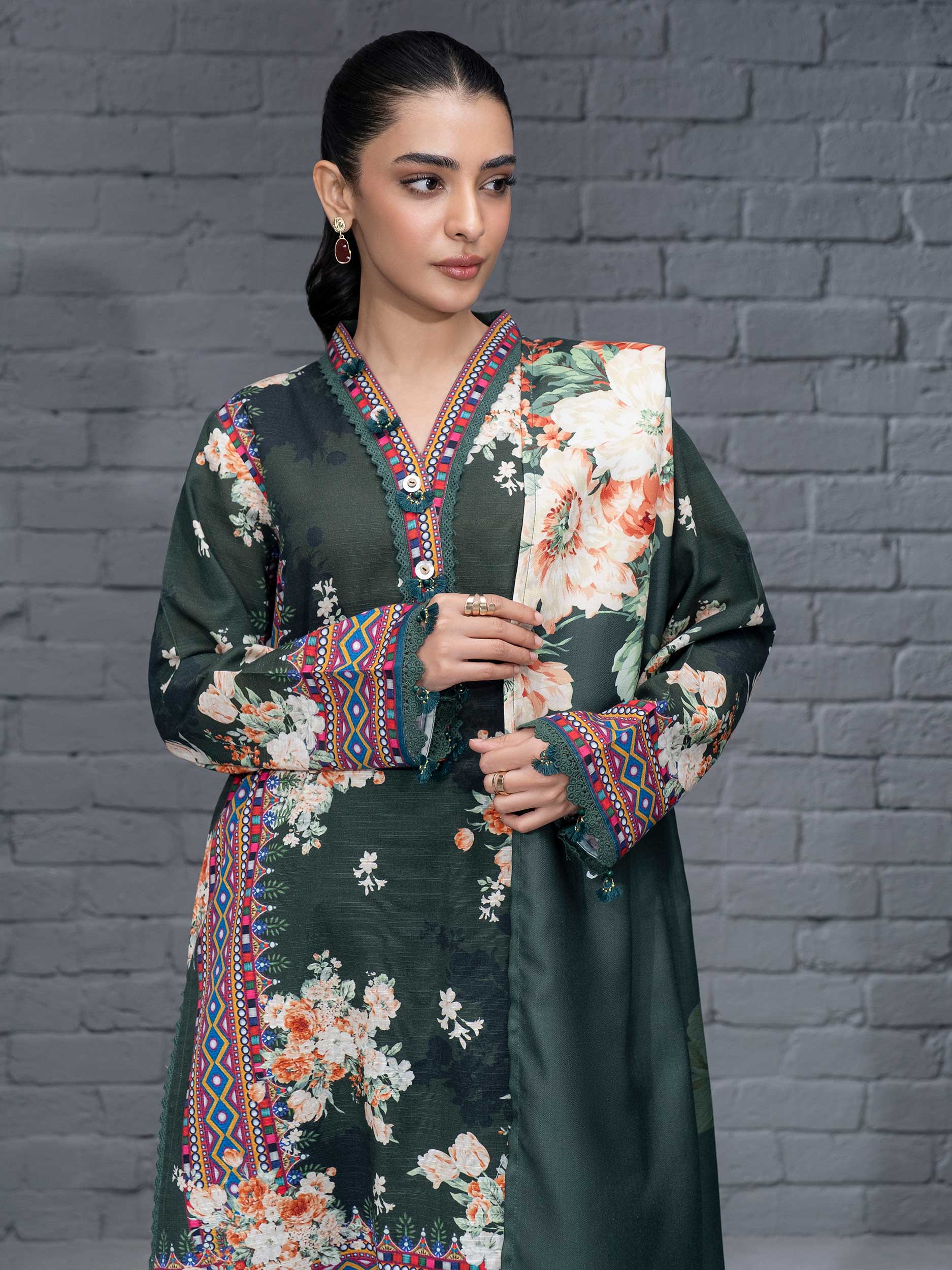 3 Piece Khaddar Suit-Printed (Unstitched) - Image 2
