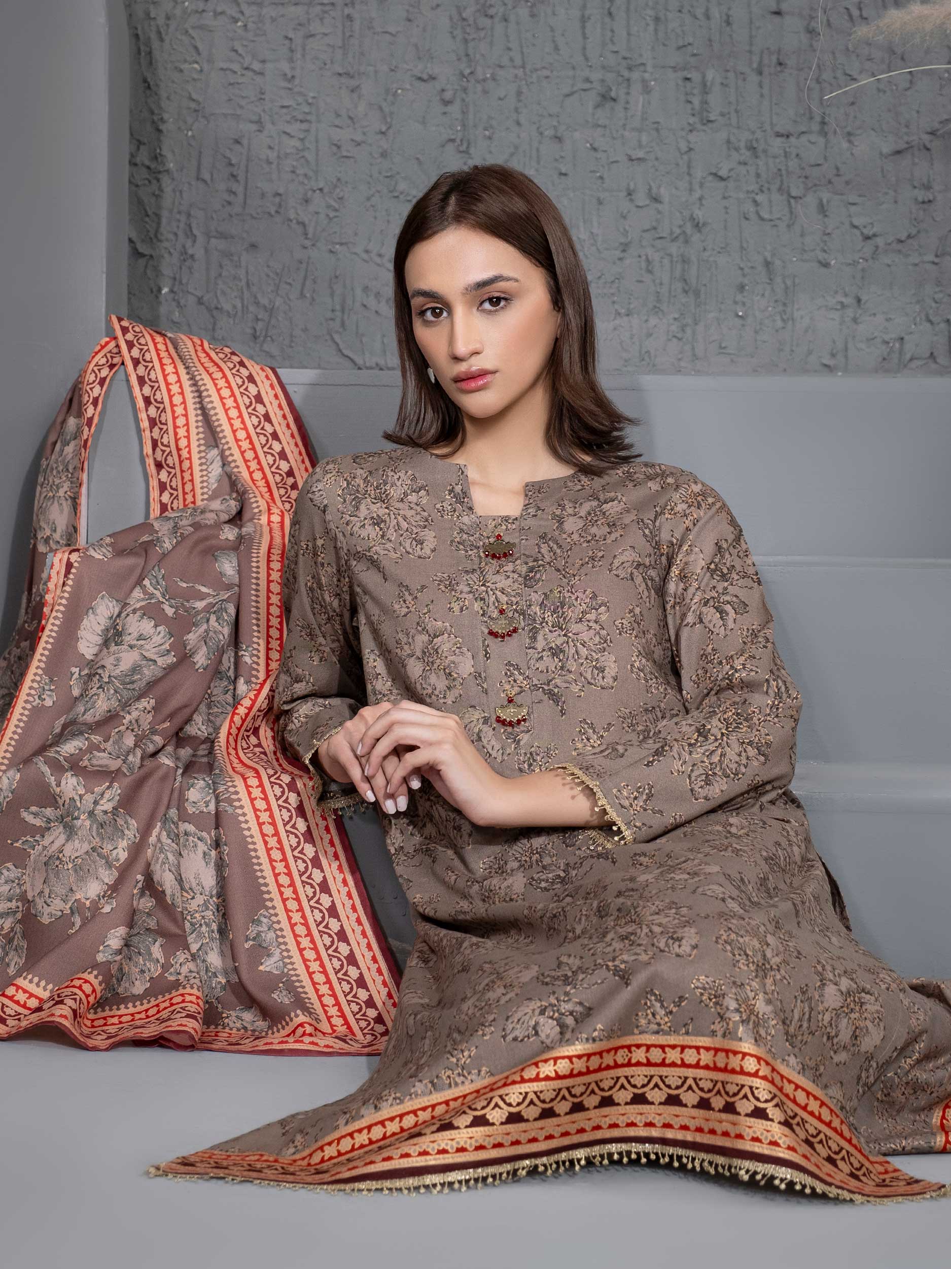 3 Piece Khaddar Suit-Paste Print (Unstitched) - Image 3