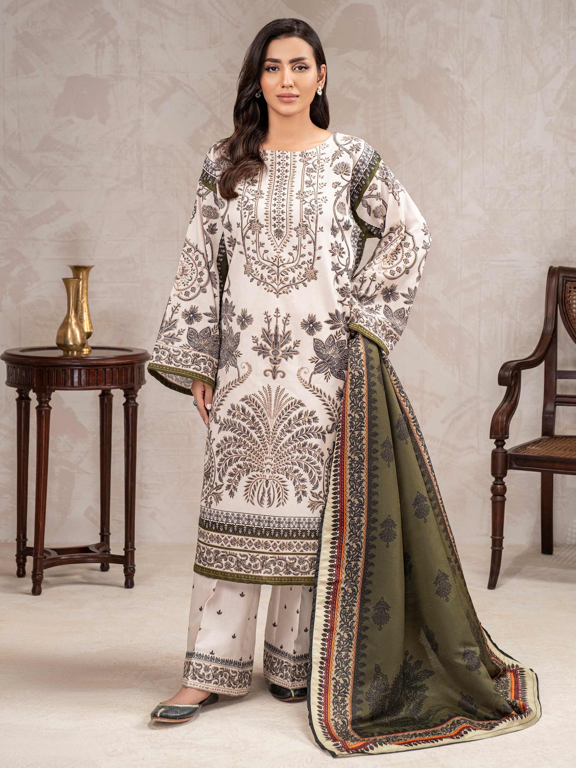 3 Piece Khaddar Suit-Printed (Unstitched) - Image 3