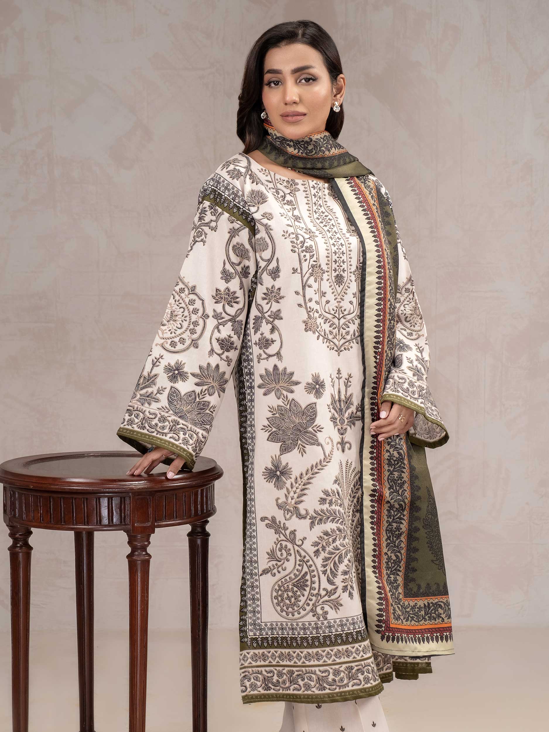 3 Piece Khaddar Suit-Printed (Unstitched) - Image 4