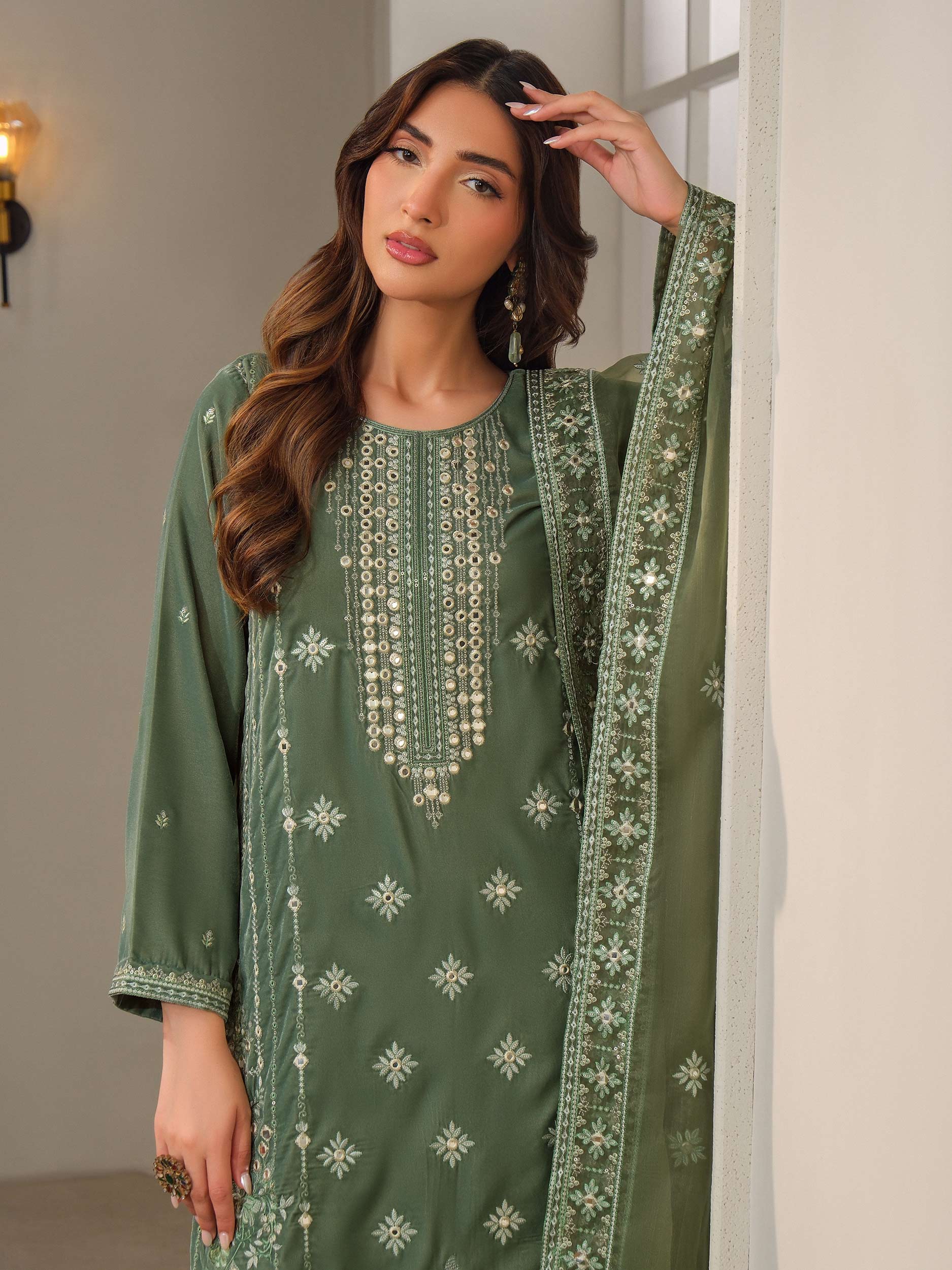 3 Piece Velvet Suit-Embroidered (Unstitched) - Image 5