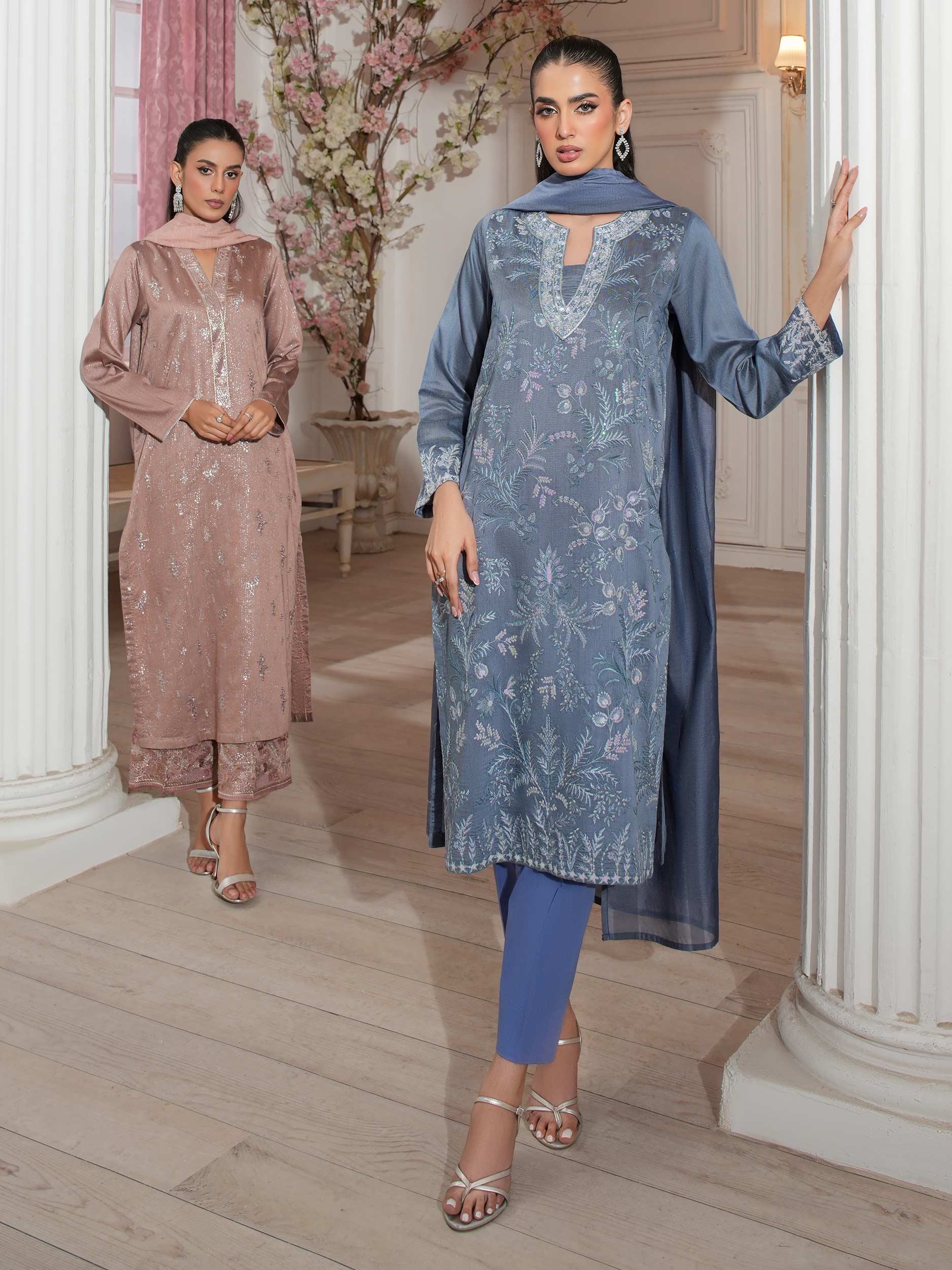3 Piece Raw Silk Suit-Embroidered (Unstitched) - Image 11