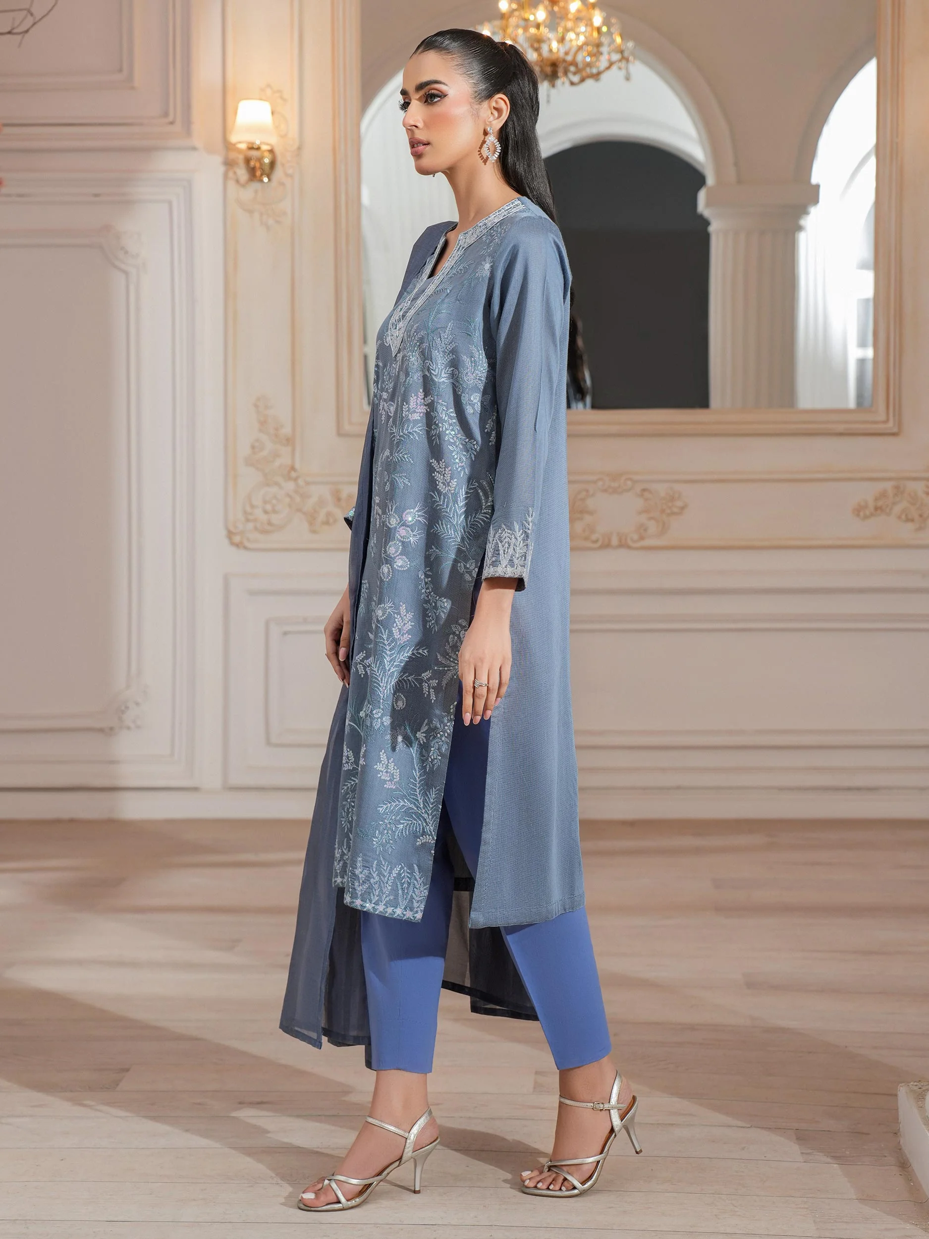 3 Piece Raw Silk Suit-Embroidered (Unstitched) - Image 2