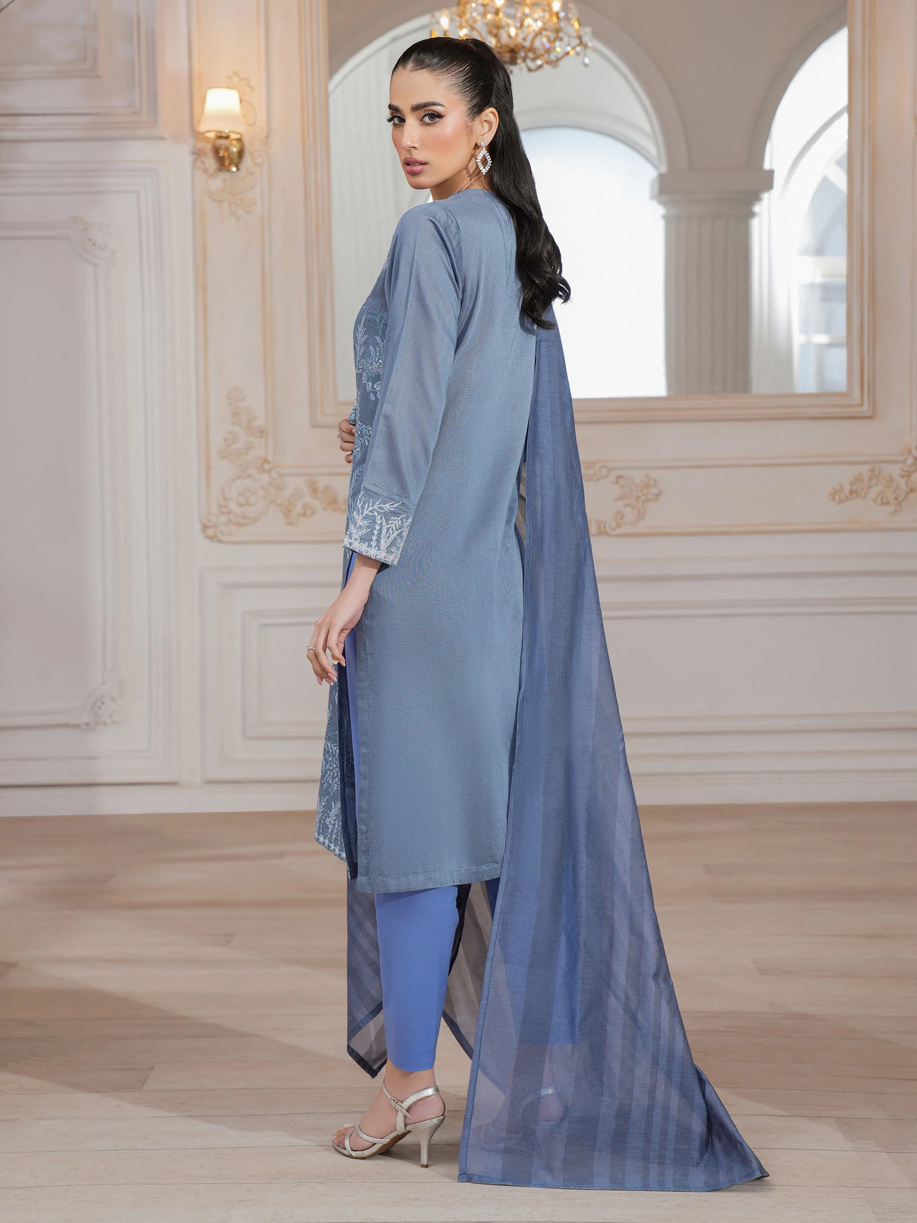 3 Piece Raw Silk Suit-Embroidered (Unstitched) - Image 3