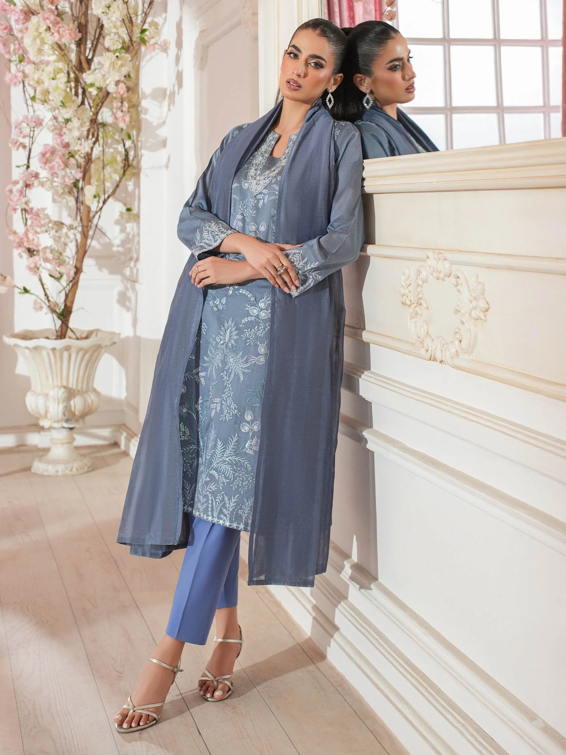 3 Piece Raw Silk Suit-Embroidered (Unstitched) - Image 4