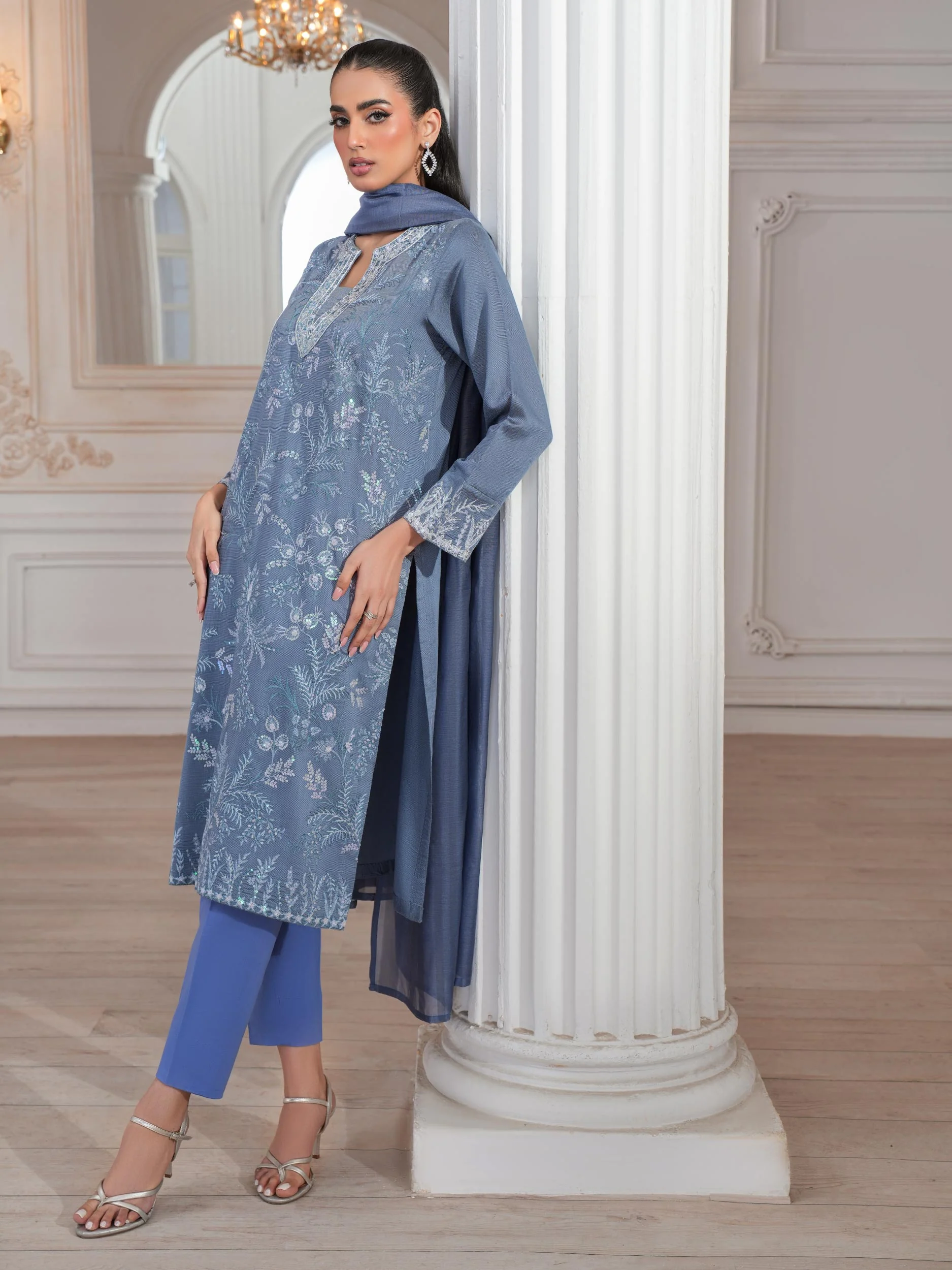 3 Piece Raw Silk Suit-Embroidered (Unstitched) - Image 7