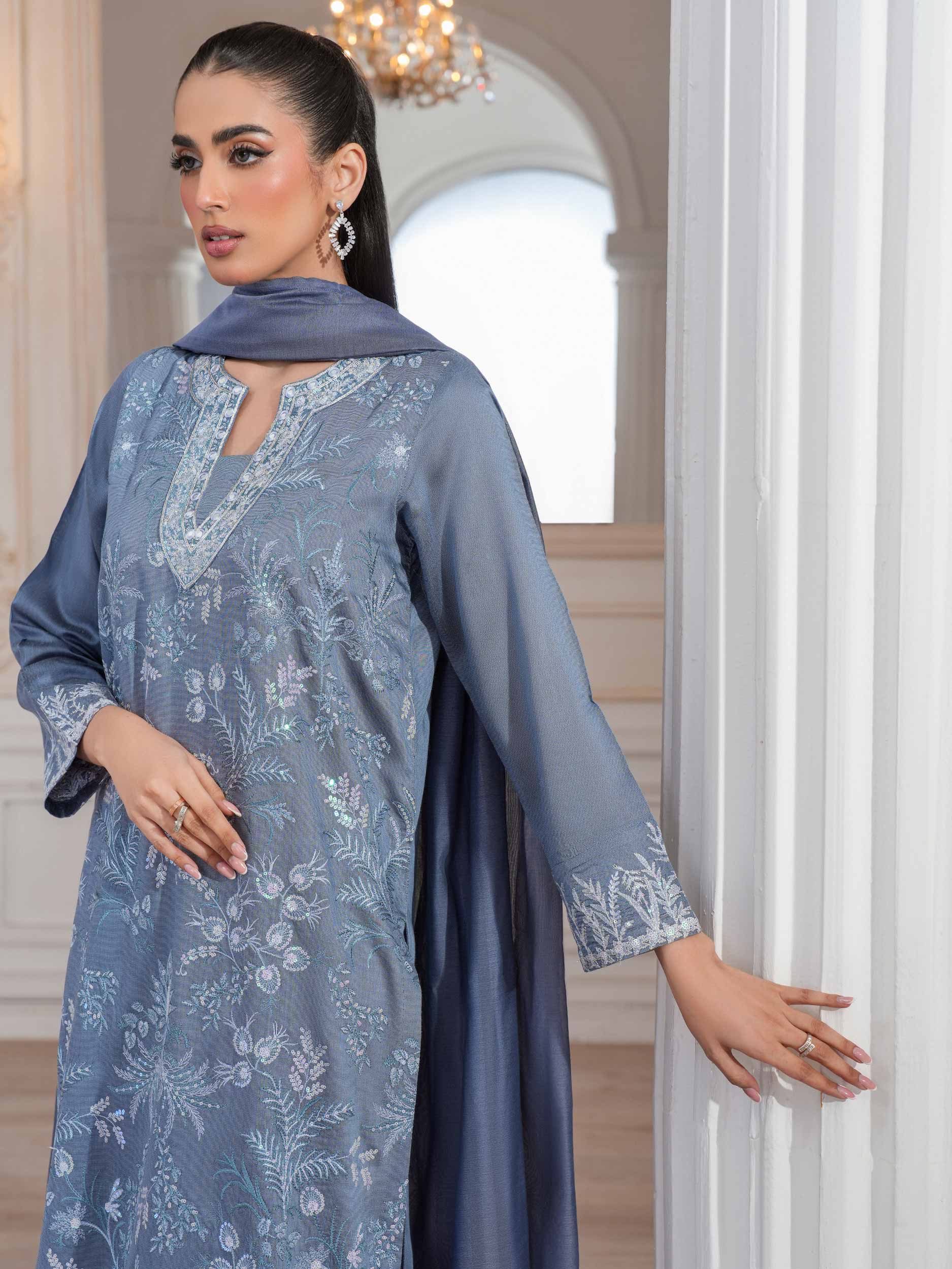 3 Piece Raw Silk Suit-Embroidered (Unstitched) - Image 8