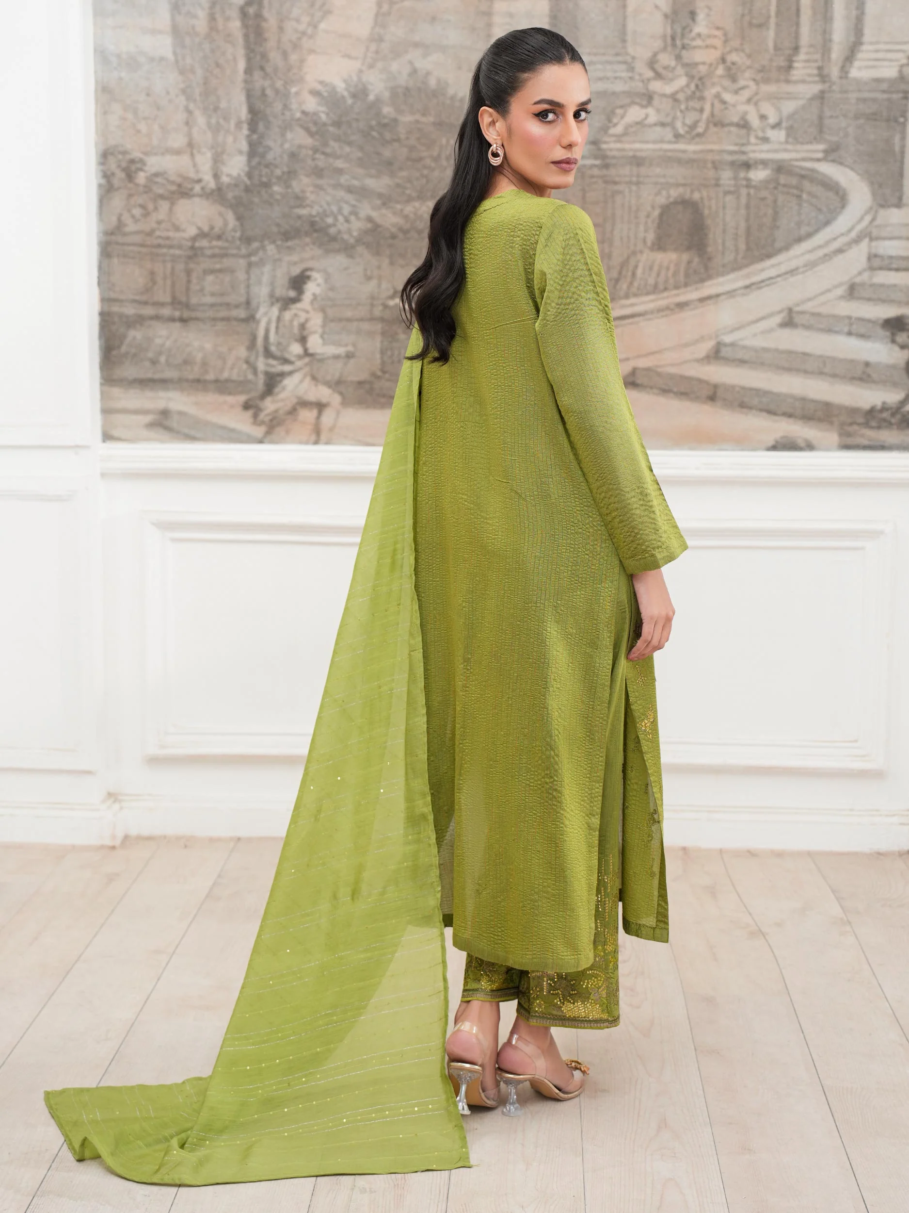 3 Piece Raw Silk Suit-Embroidered (Unstitched) - Image 2