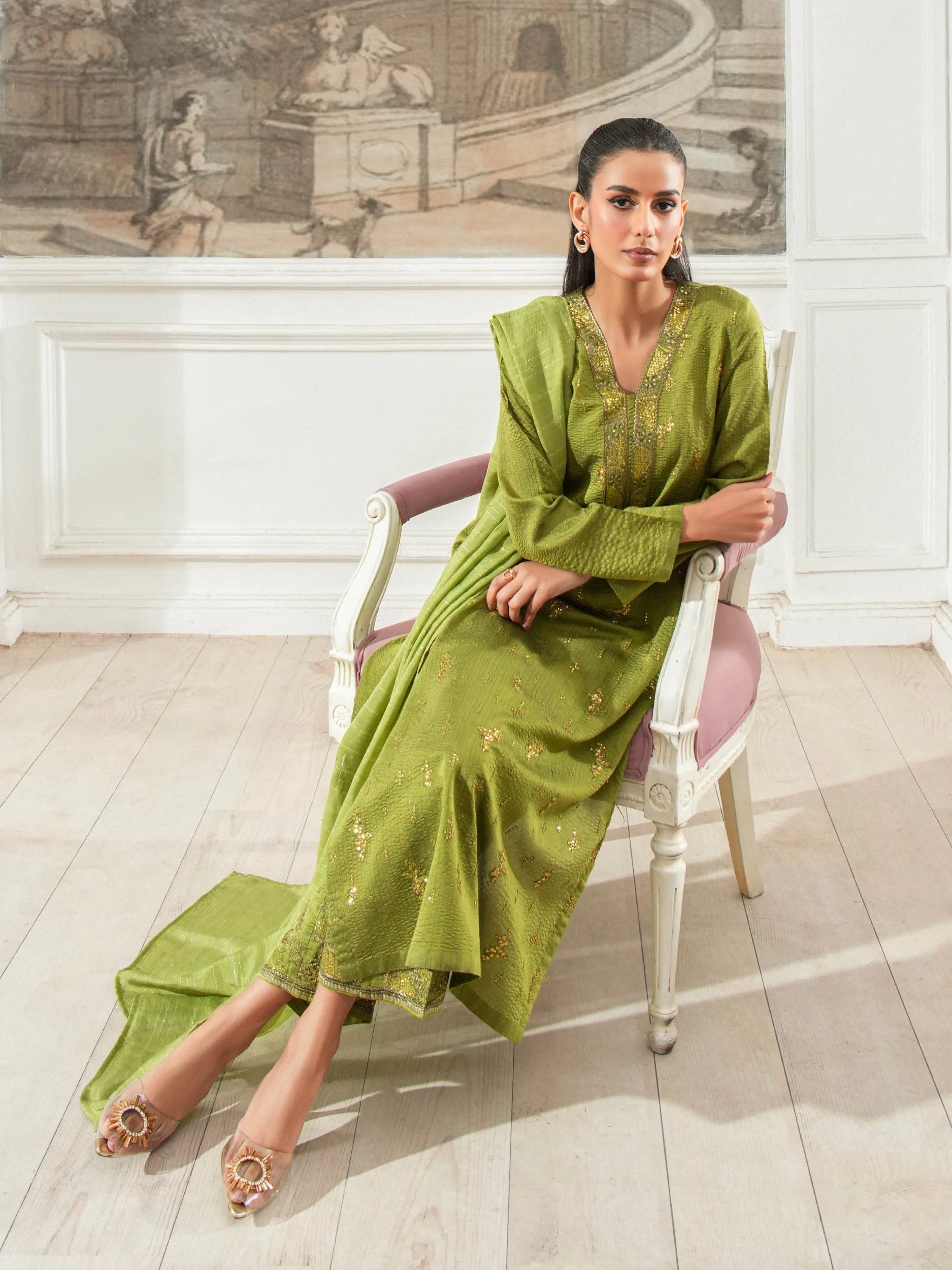 3 Piece Raw Silk Suit-Embroidered (Unstitched) - Image 7