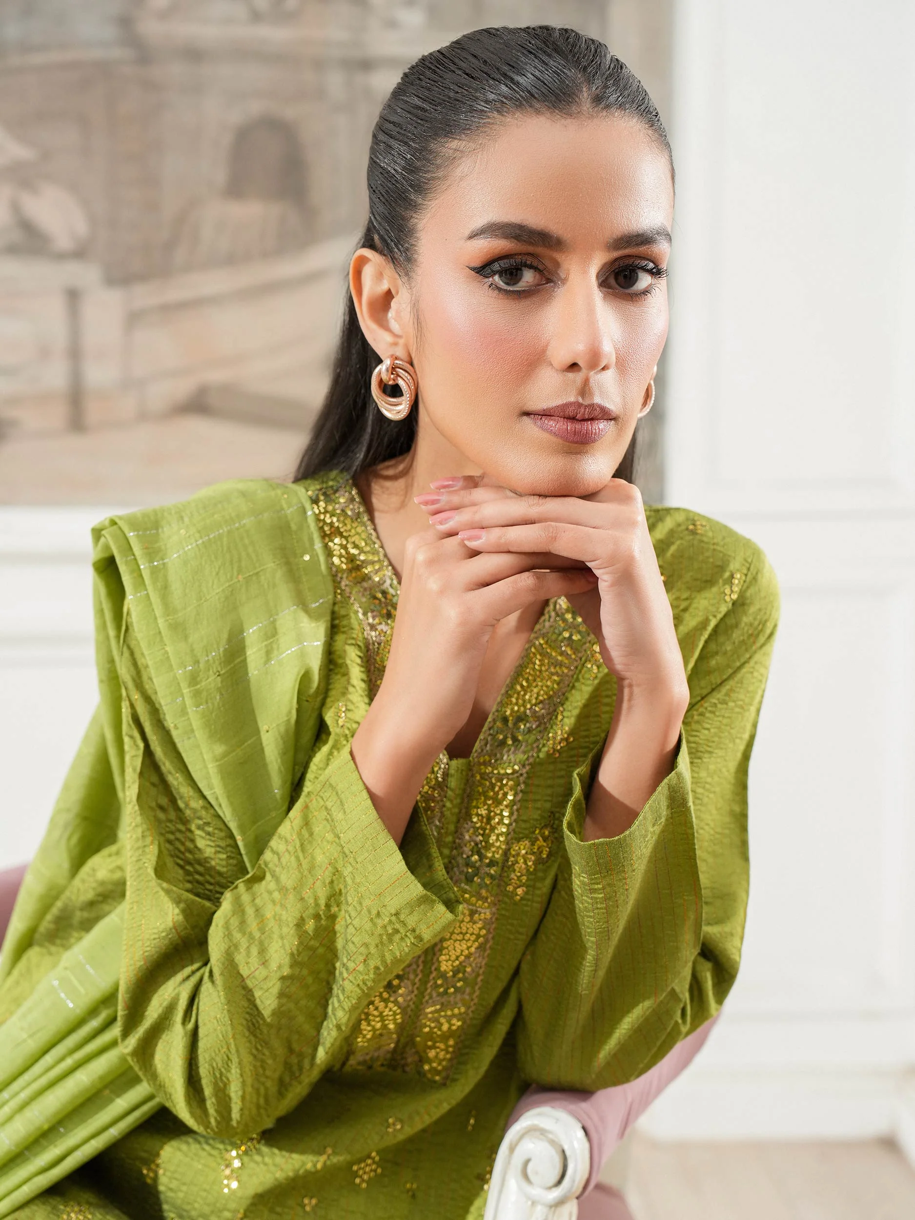 3 Piece Raw Silk Suit-Embroidered (Unstitched) - Image 8