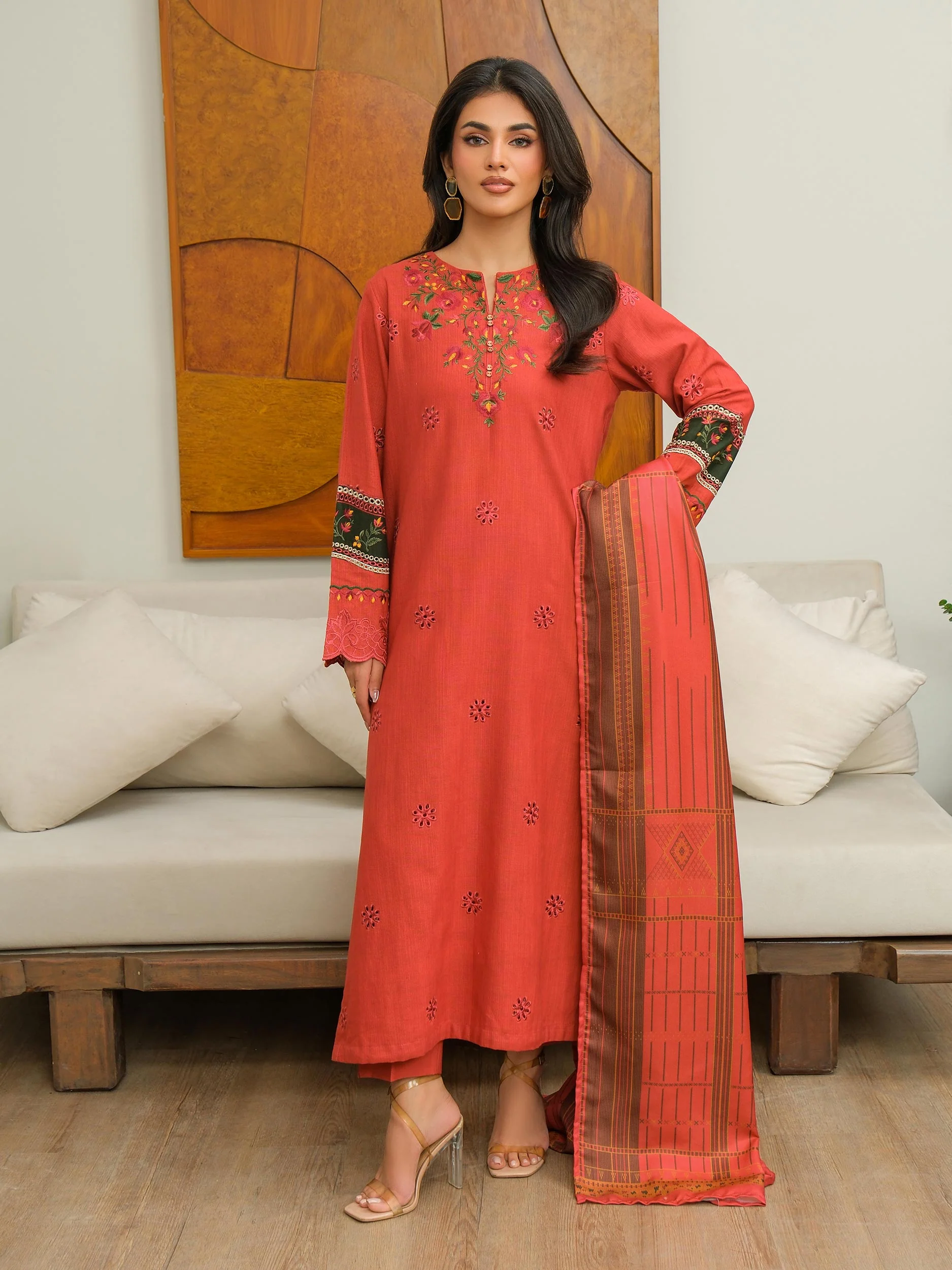 3 Piece Khaddar Suit-Embroidered (Unstitched) - Image 2