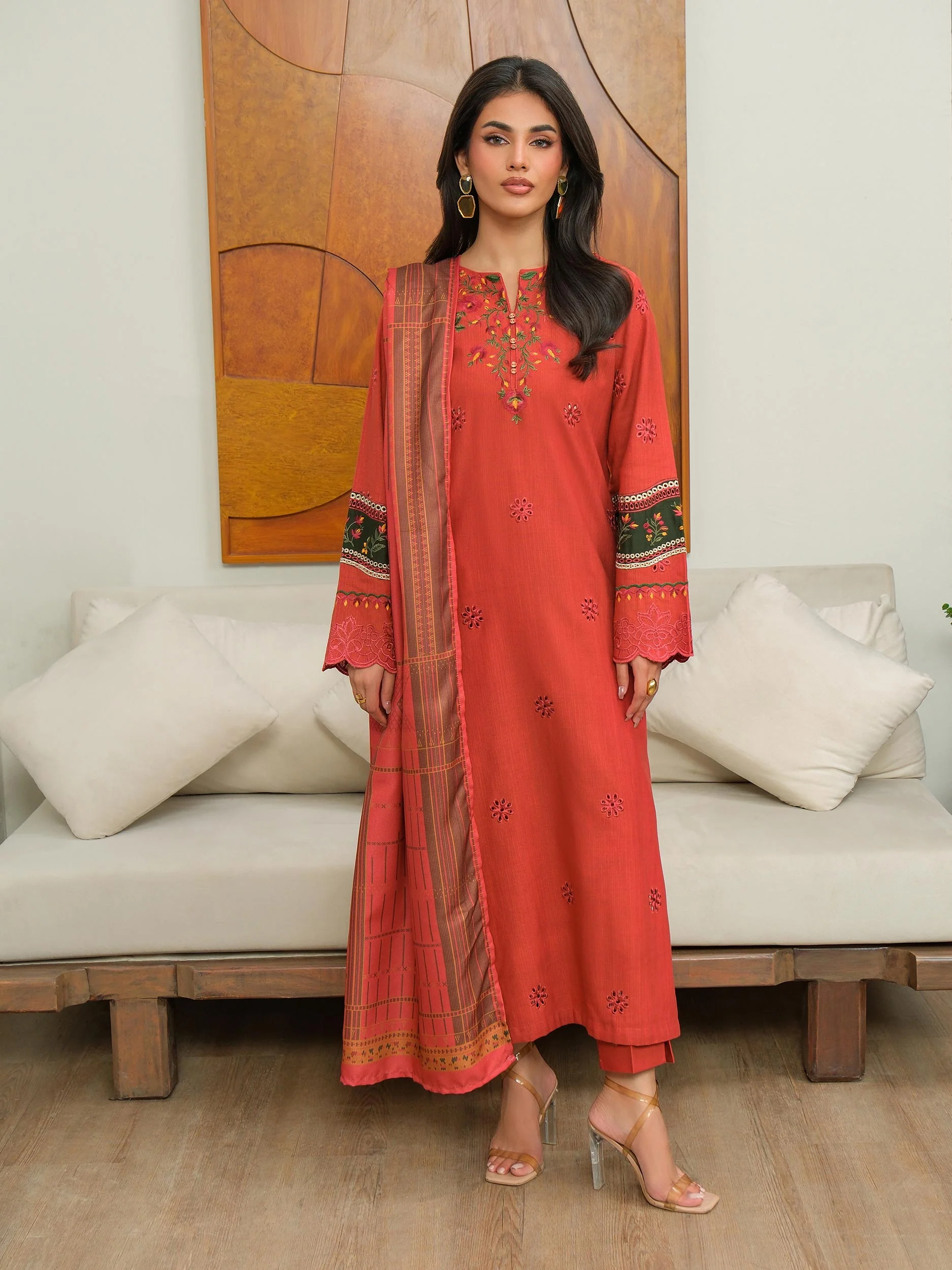 3 Piece Khaddar Suit-Embroidered (Unstitched) - Image 3