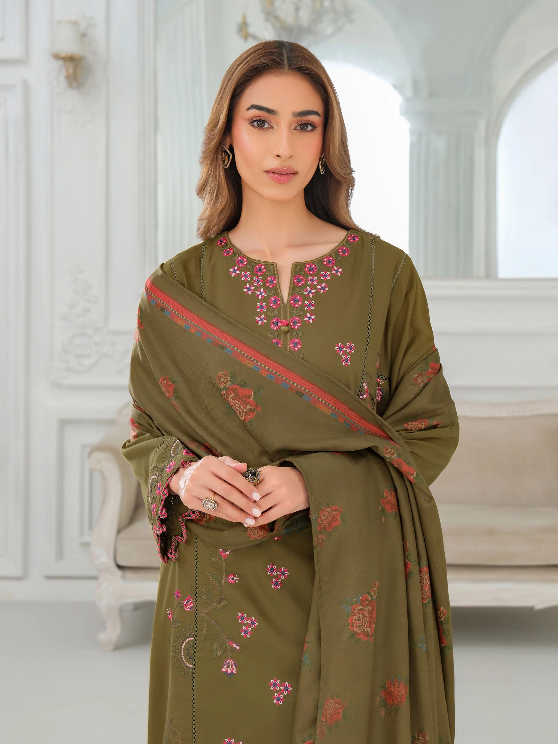 3 Piece Khaddar Suit-Embroidered (Unstitched) - Image 7