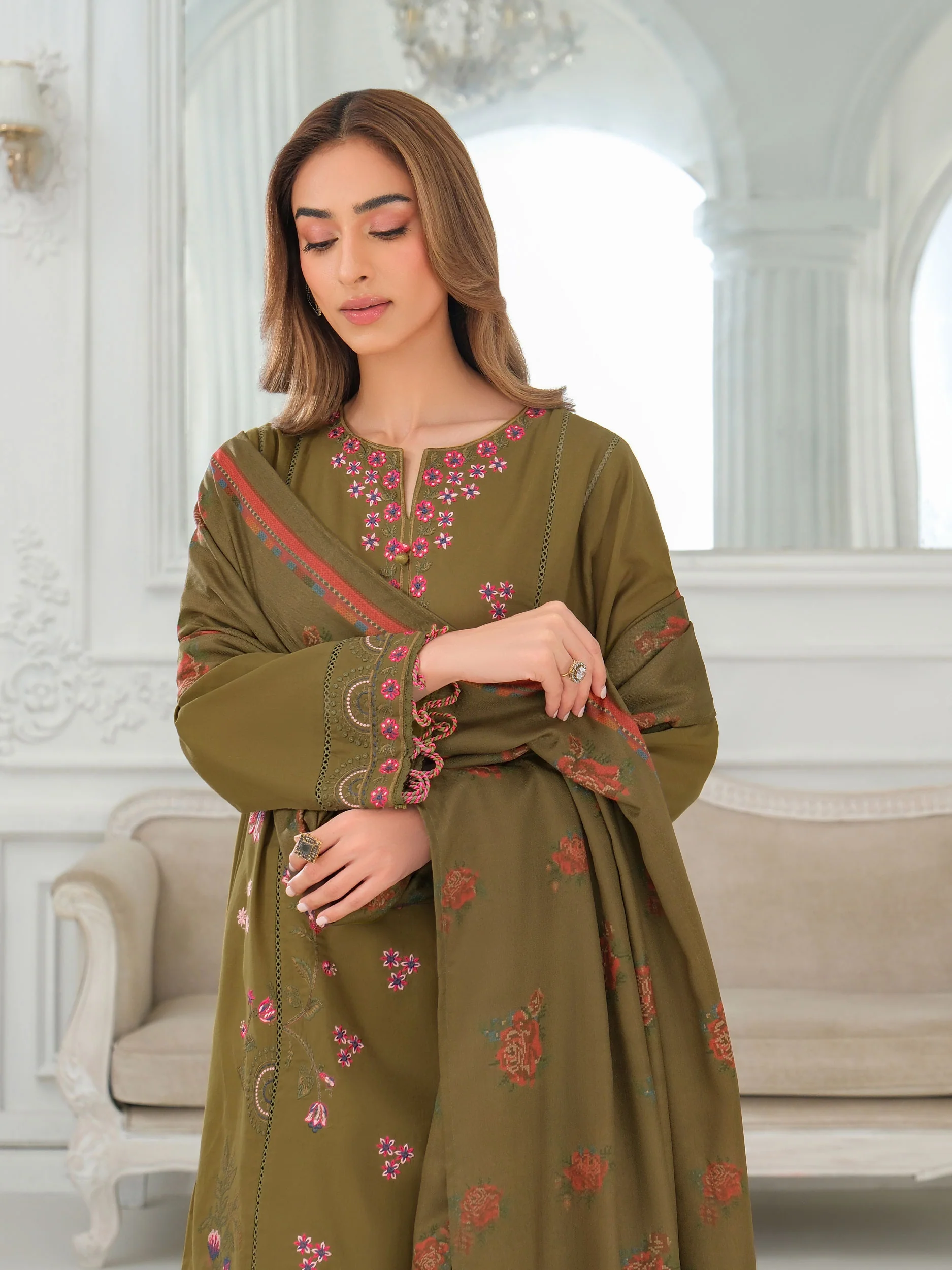 3 Piece Khaddar Suit-Embroidered (Unstitched) - Image 8