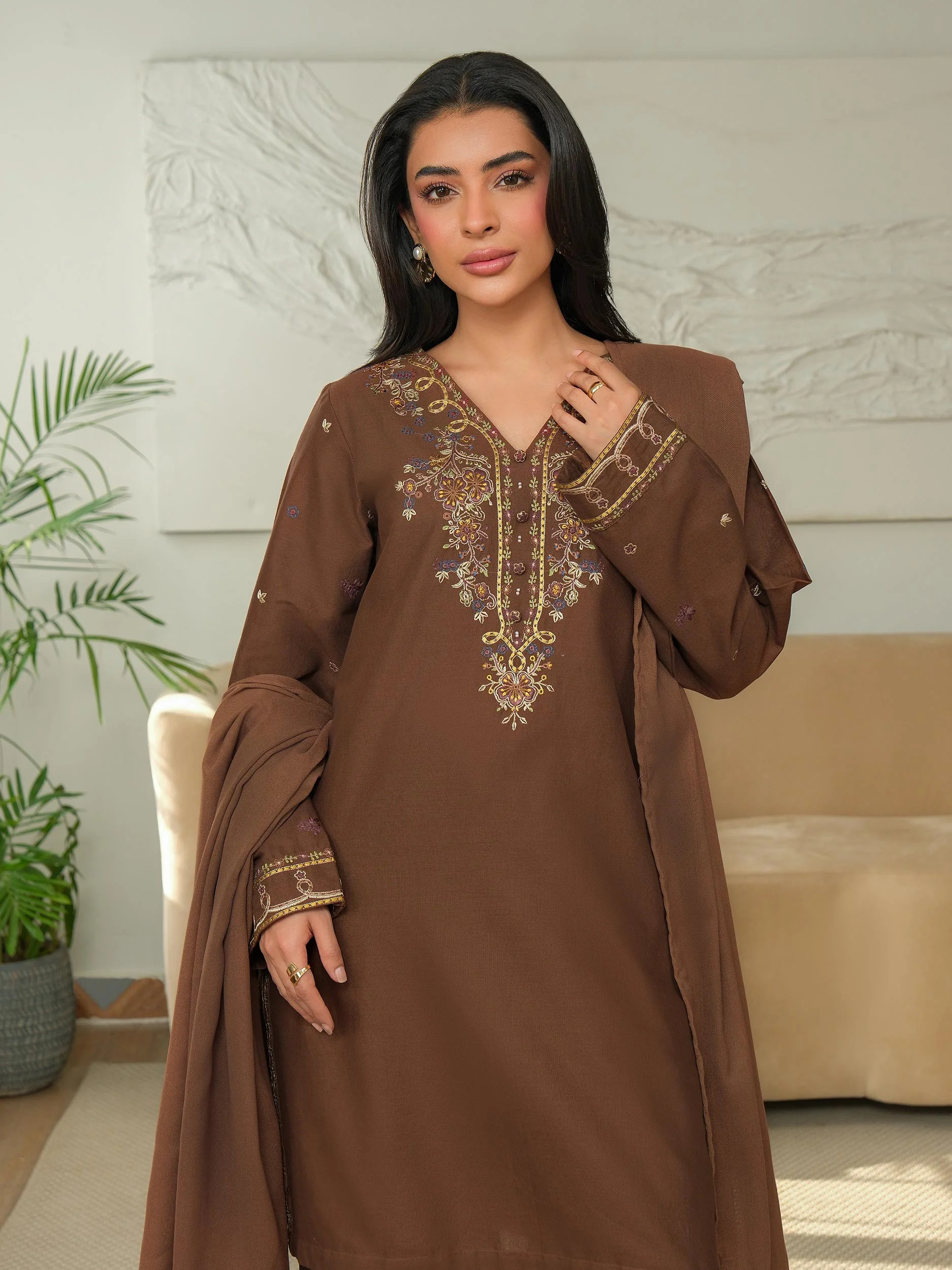 3 Piece Khaddar Suit-Embroidered (Unstitched) - Image 2