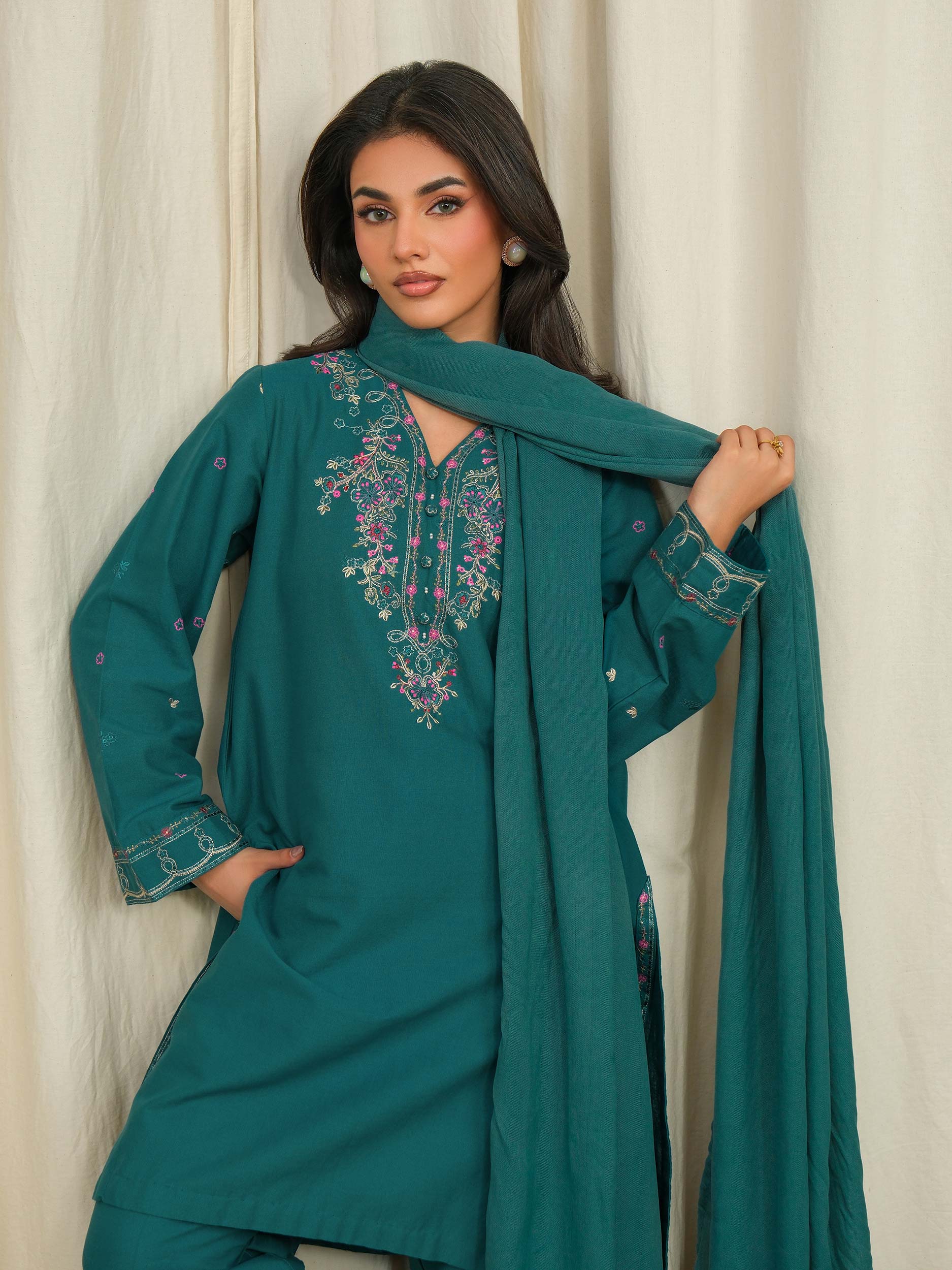 3 Piece Khaddar Suit-Embroidered (Unstitched) - Image 6