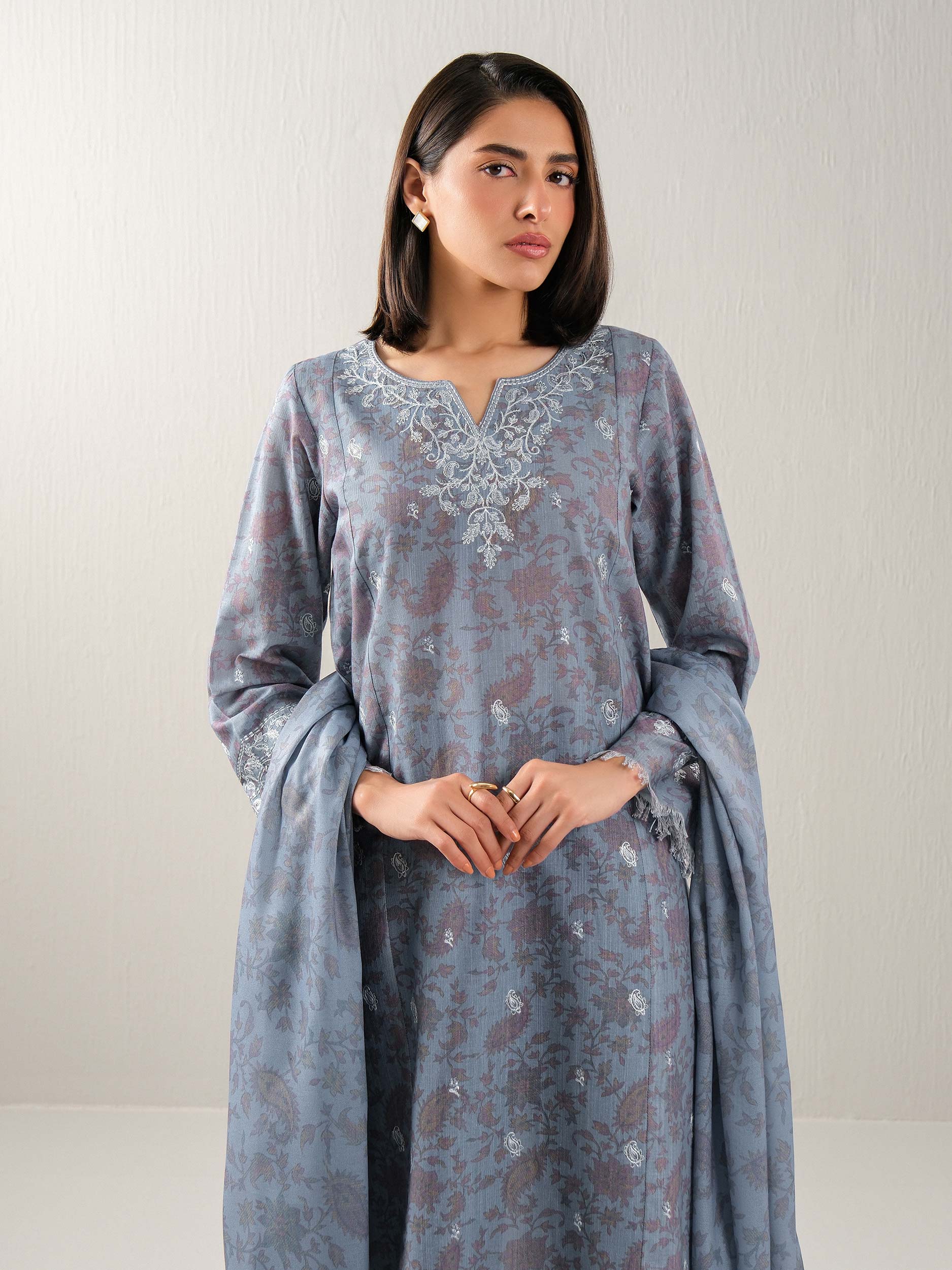 3 Piece Khaddar Suit-Embroidered (Unstitched) - Image 4