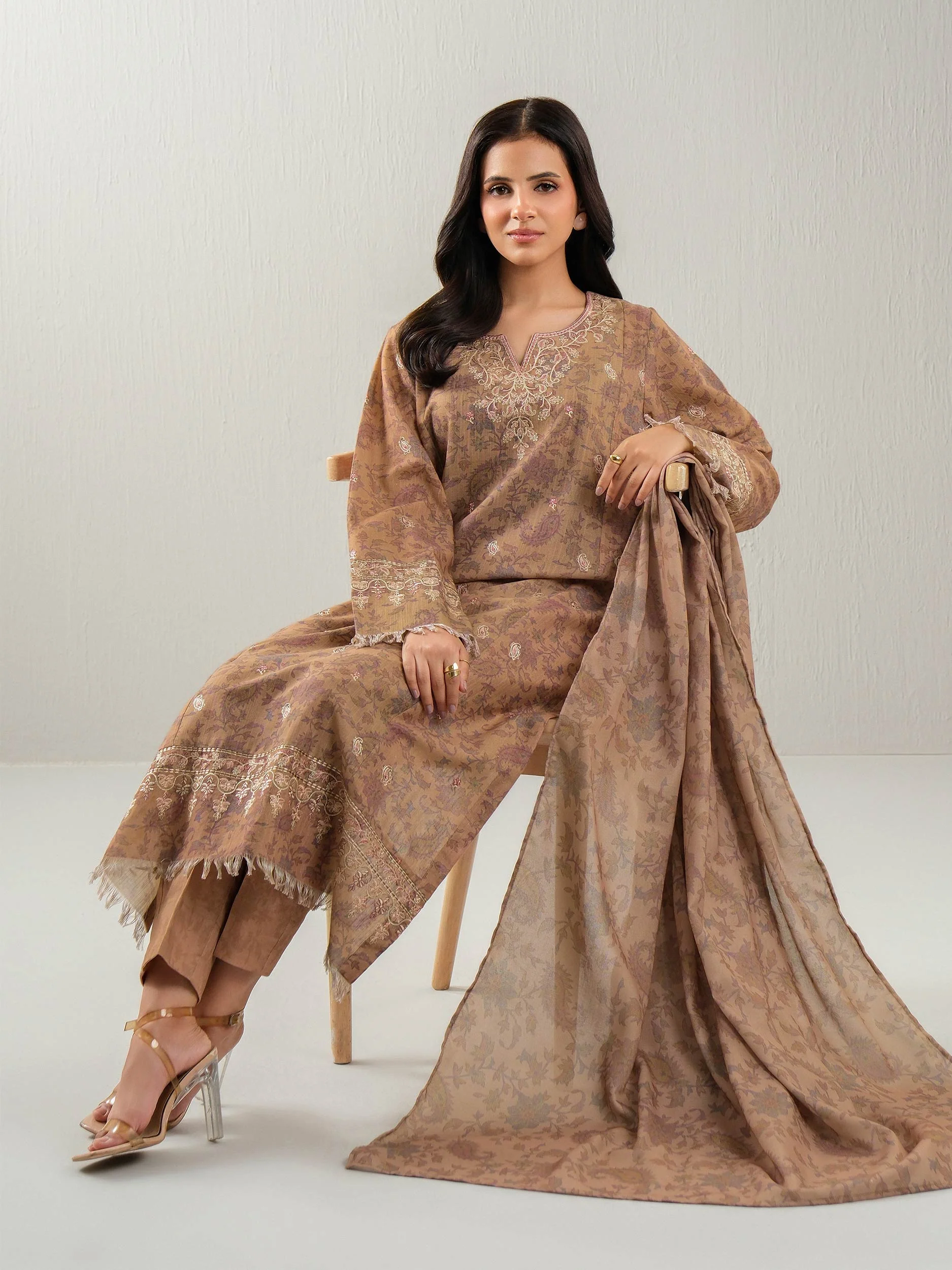 3 Piece Khaddar Suit-Embroidered (Unstitched) - Image 6