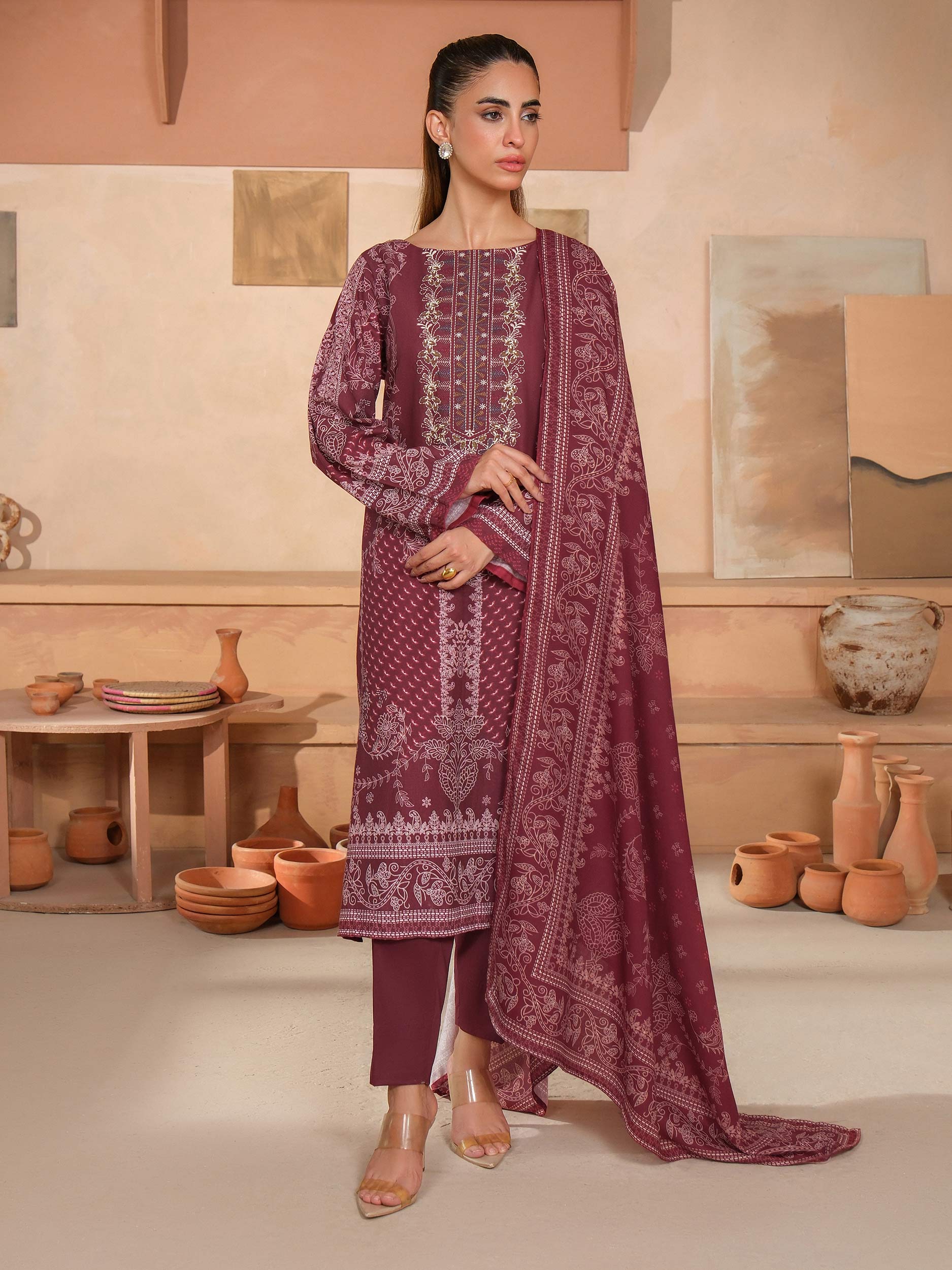 3 Piece Khaddar Suit-Embroidered (Unstitched) - Image 2