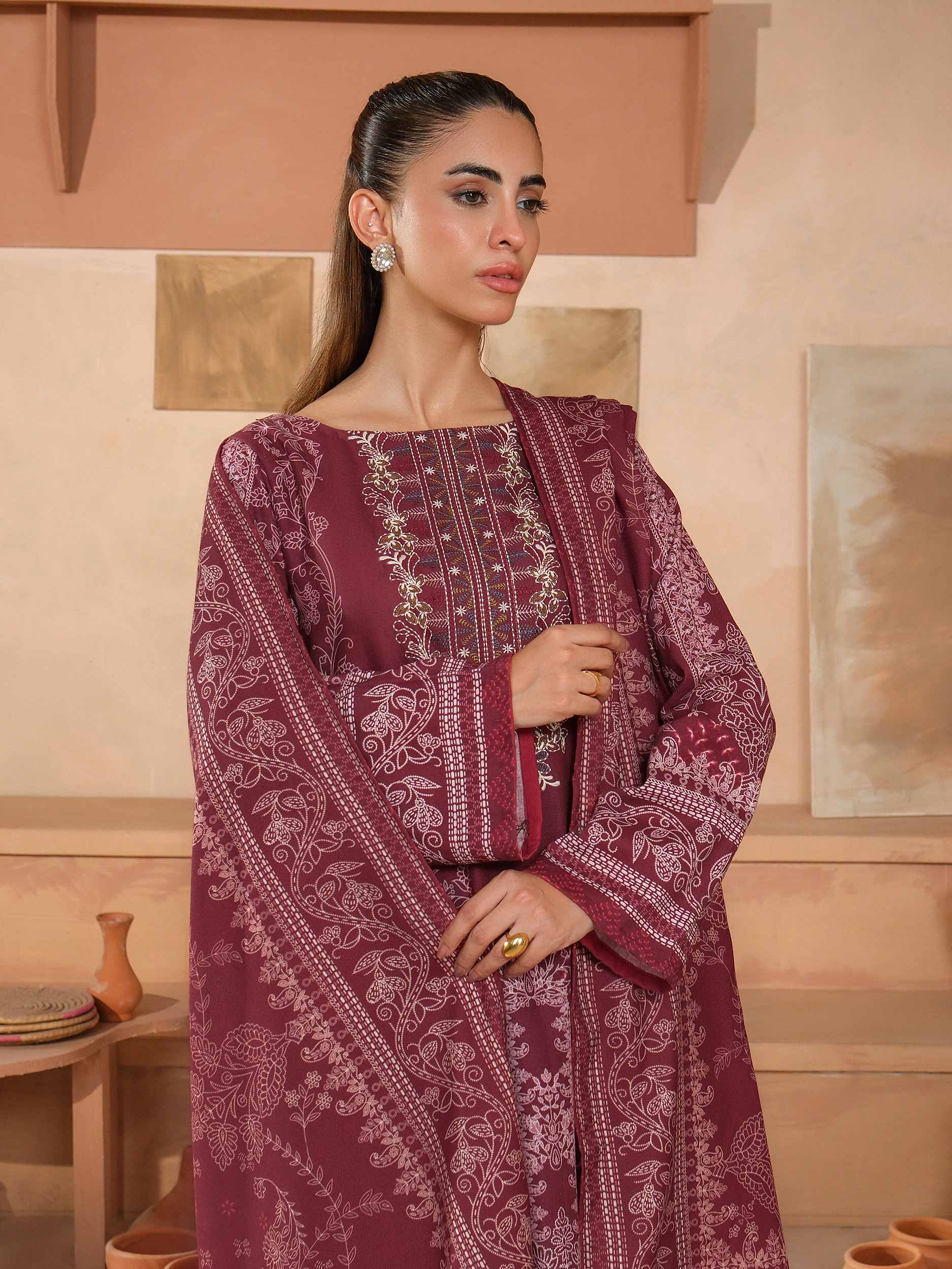 3 Piece Khaddar Suit-Embroidered (Unstitched) - Image 5