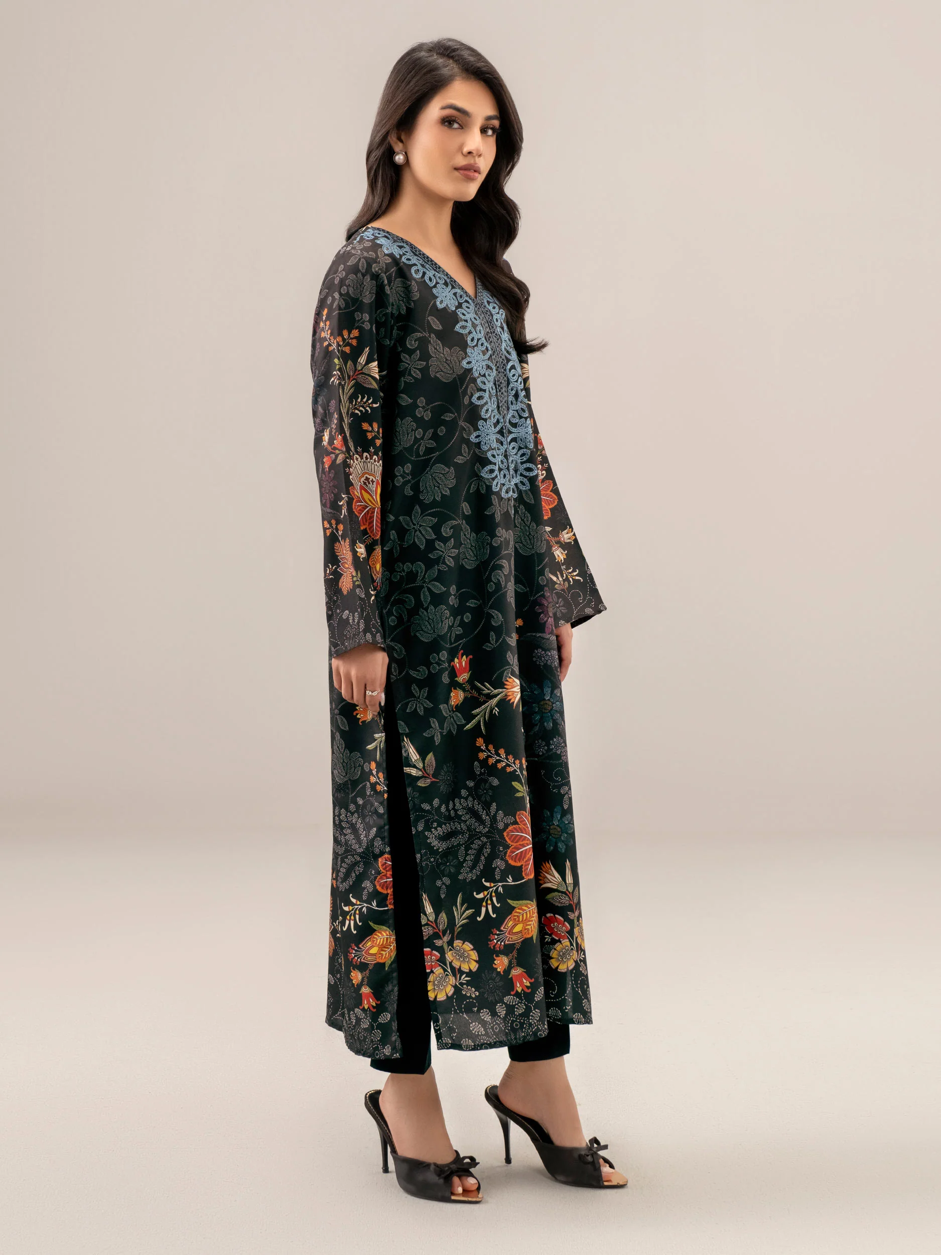 2 Piece Satin Suit-Embroidered (Unstitched) - Image 2