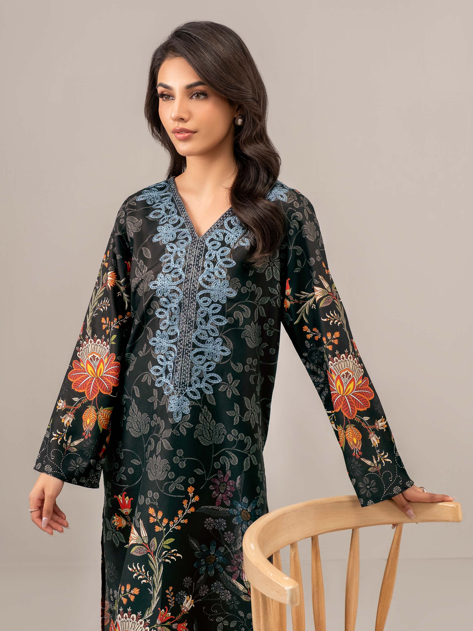 2 Piece Satin Suit-Embroidered (Unstitched) - Image 4