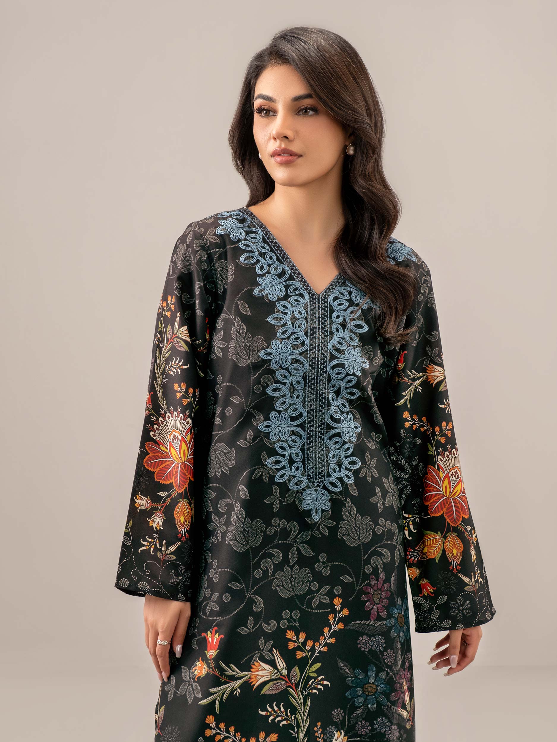 2 Piece Satin Suit-Embroidered (Unstitched) - Image 5