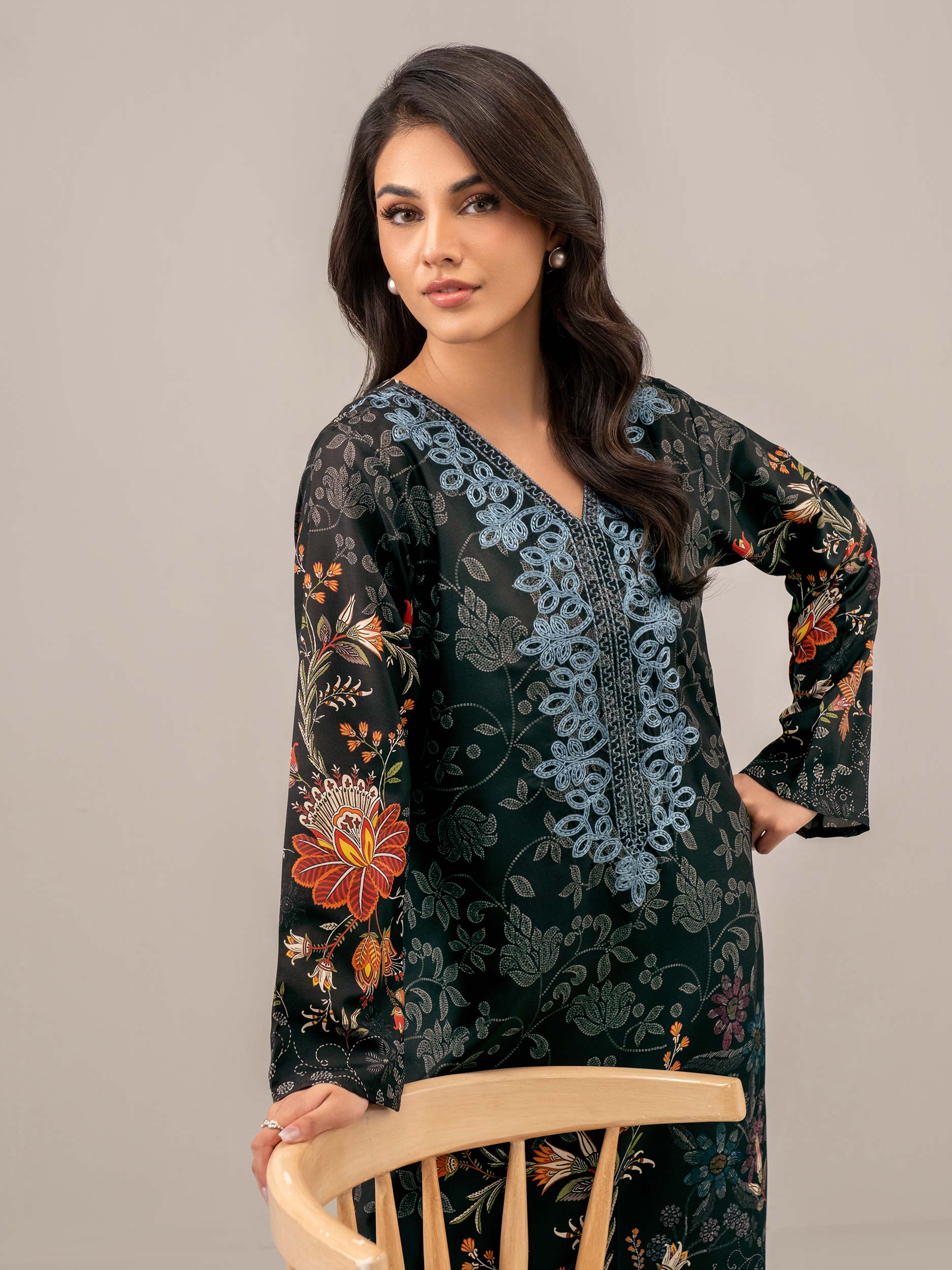2 Piece Satin Suit-Embroidered (Unstitched) - Image 6