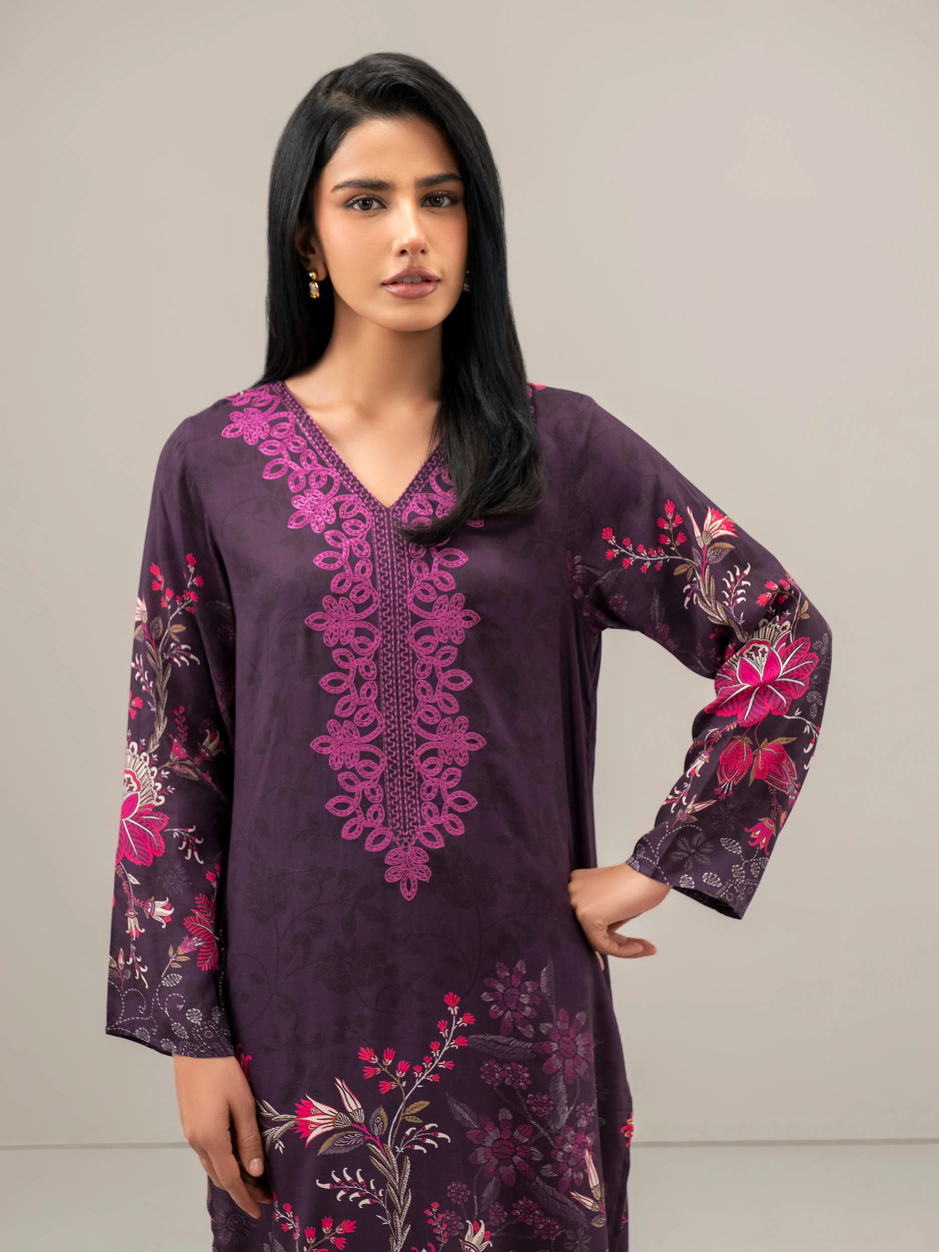 2 Piece Satin Suit-Embroidered (Unstitched) - Image 4