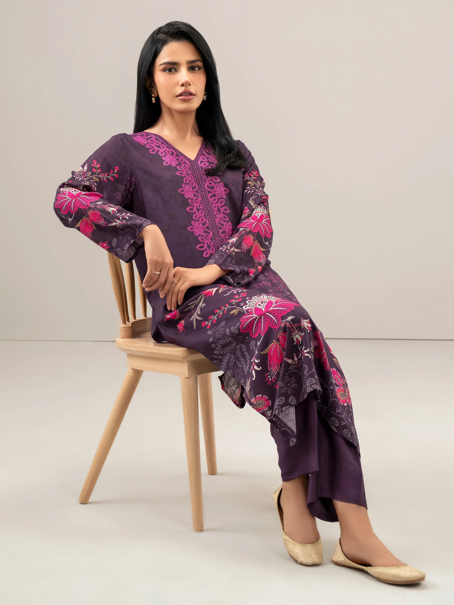 2 Piece Satin Suit-Embroidered (Unstitched) - Image 5