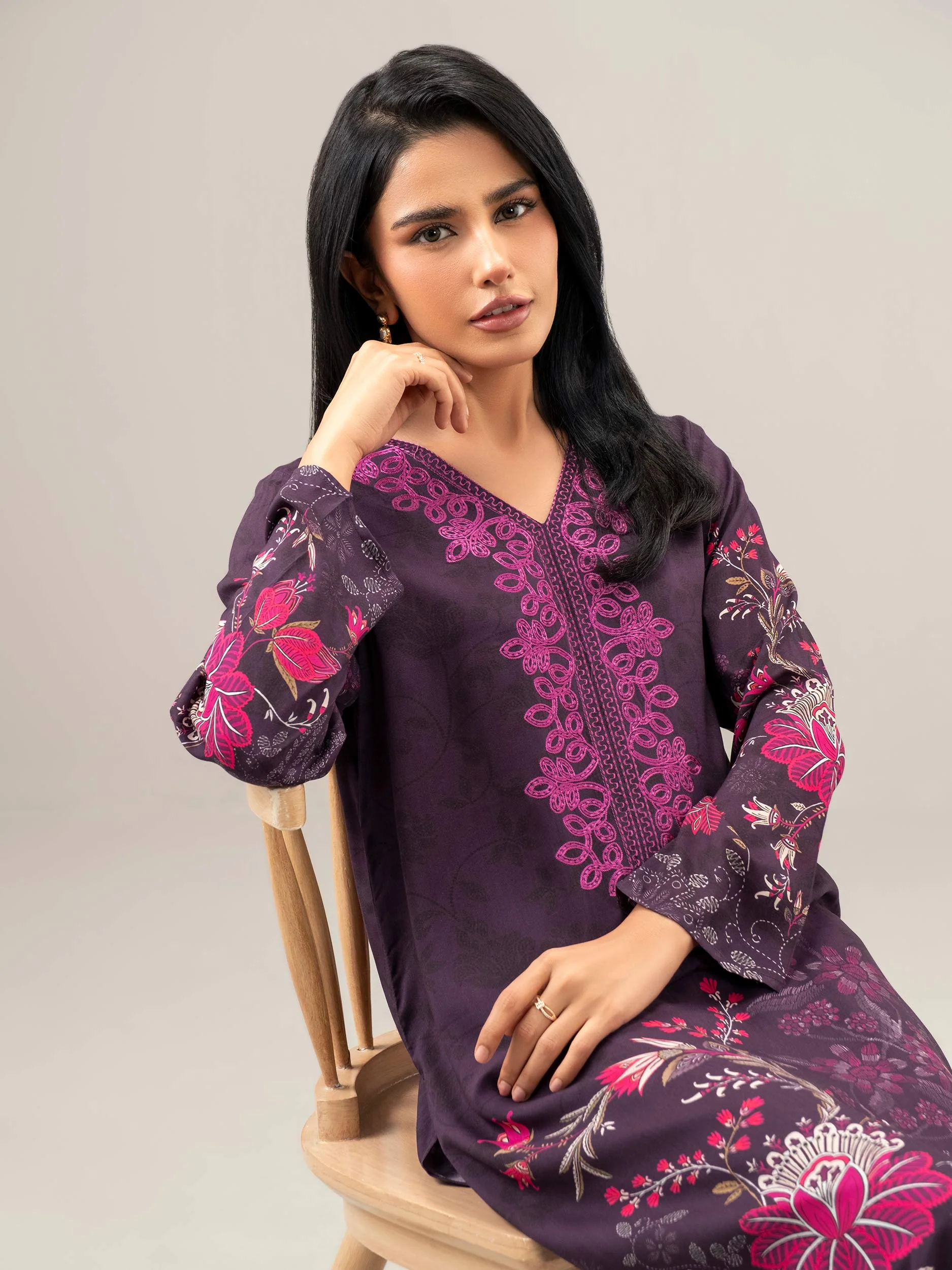2 Piece Satin Suit-Embroidered (Unstitched) - Image 6