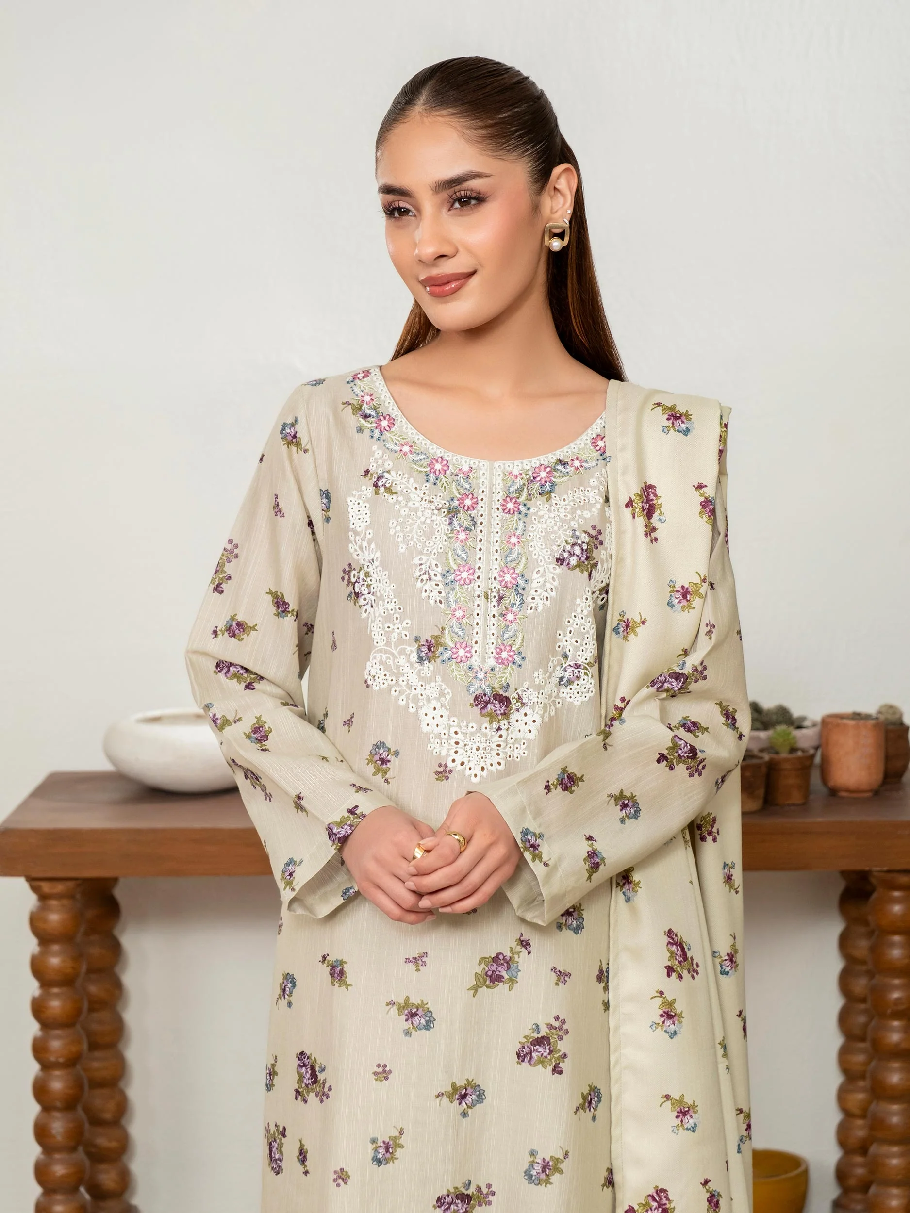 3 Piece Khaddar Suit-Embroidered (Unstitched) - Image 5