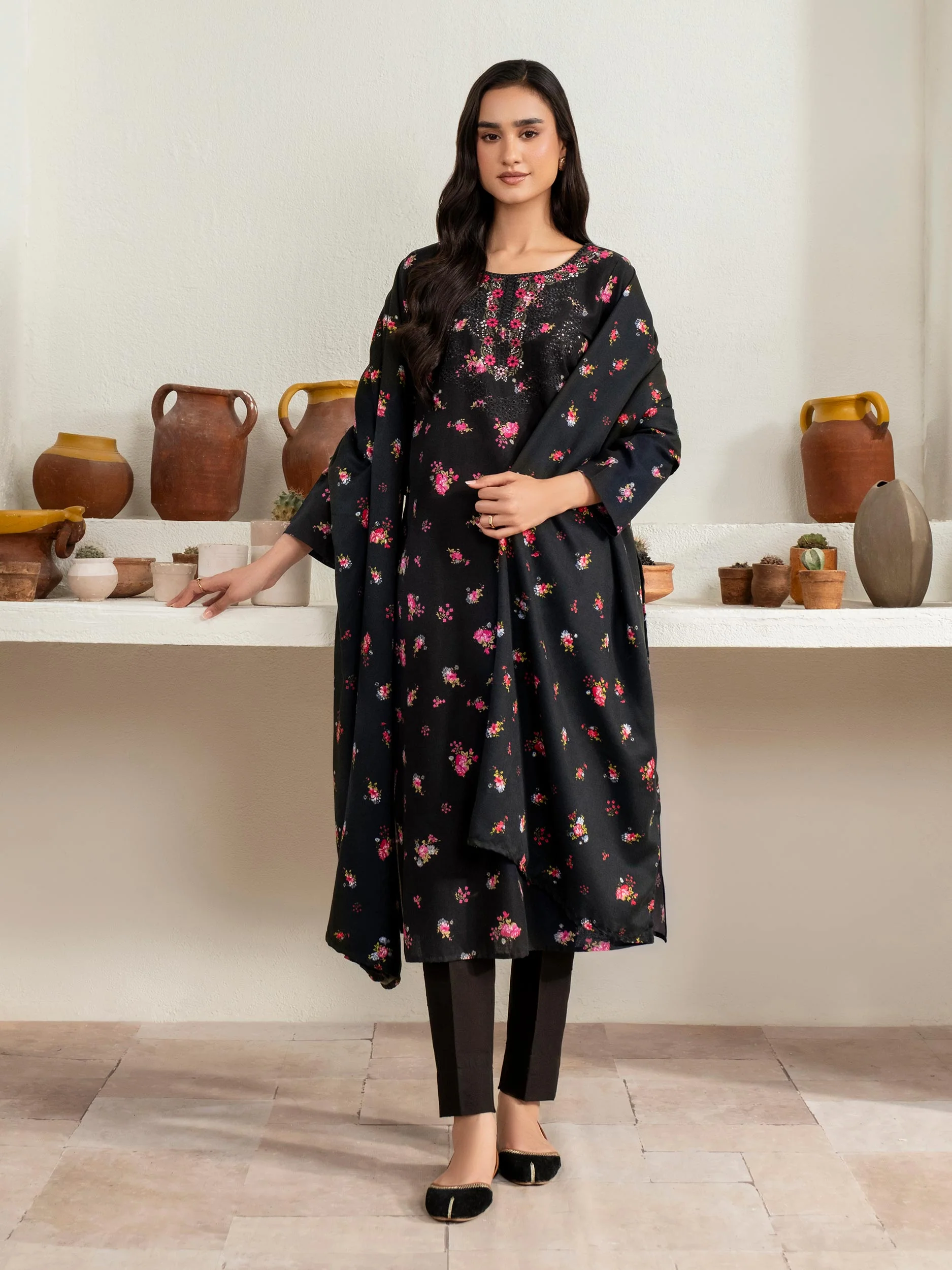 3 Piece Khaddar Suit-Embroidered (Unstitched) - Image 2