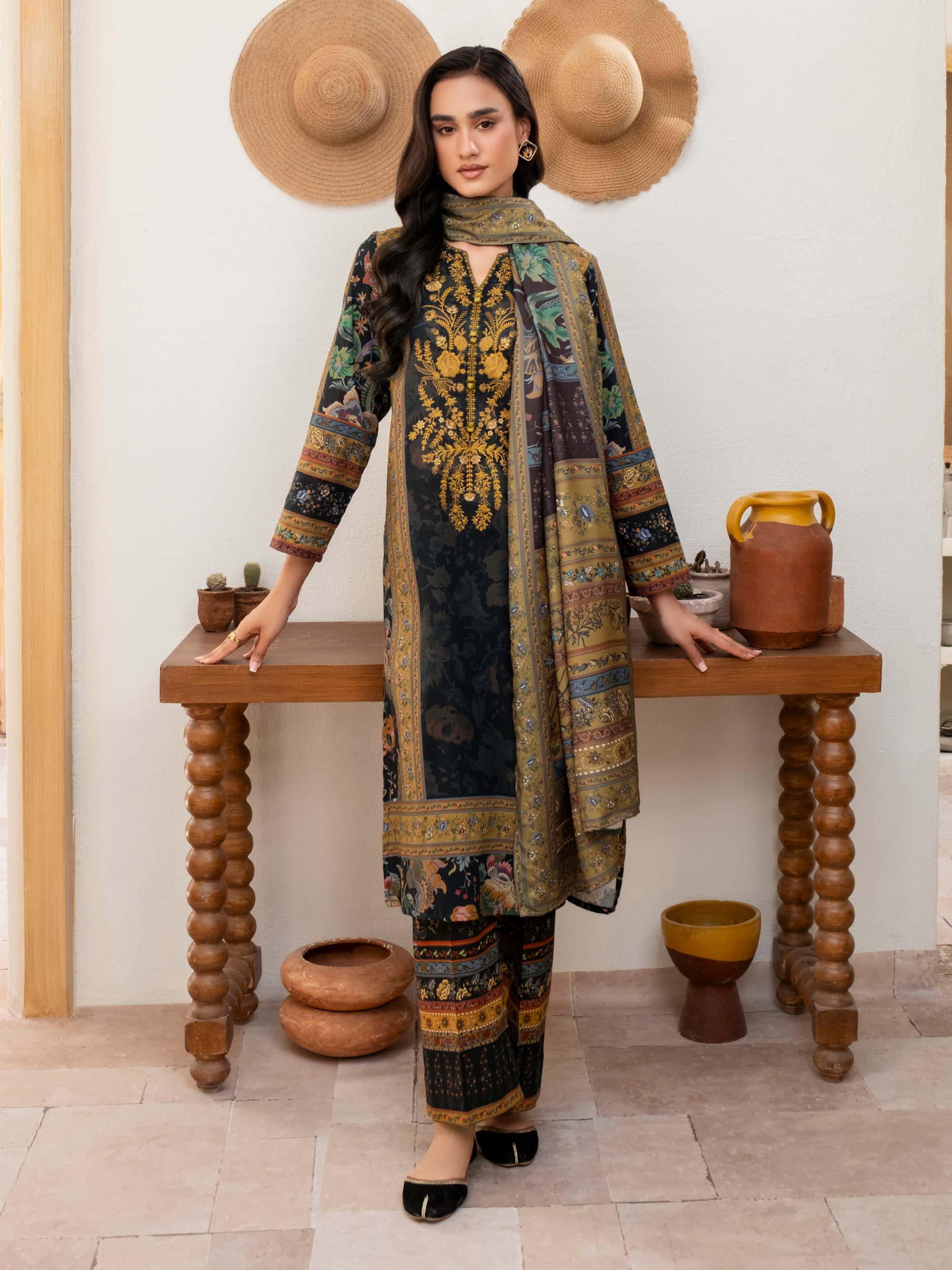 3 Piece Khaddar Suit-Embroidered (Unstitched) - Image 2