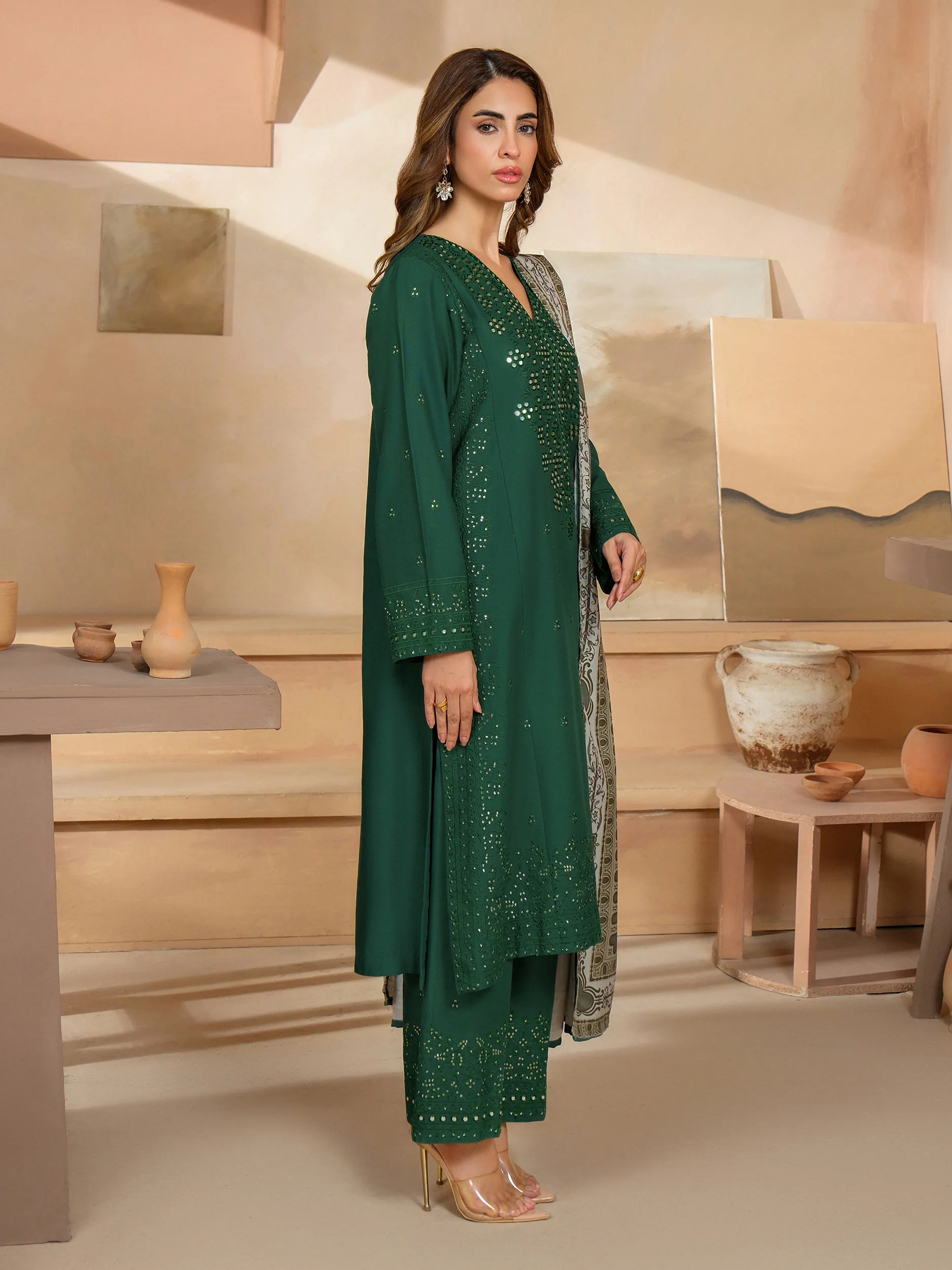 3 Piece Khaddar Suit-Embroidered (Unstitched) - Image 3
