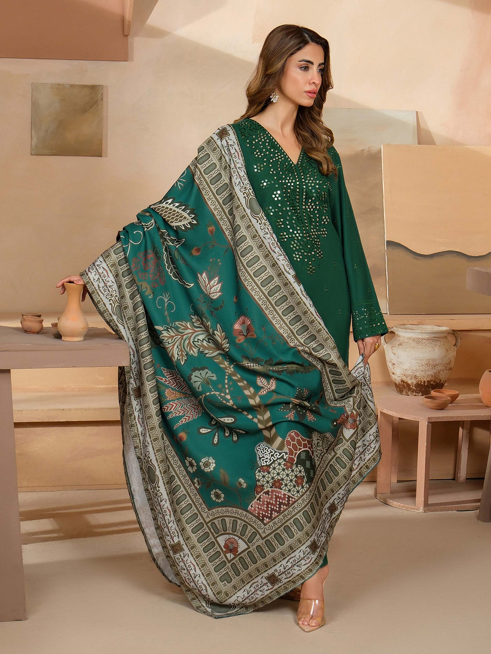 3 Piece Khaddar Suit-Embroidered (Unstitched) - Image 6
