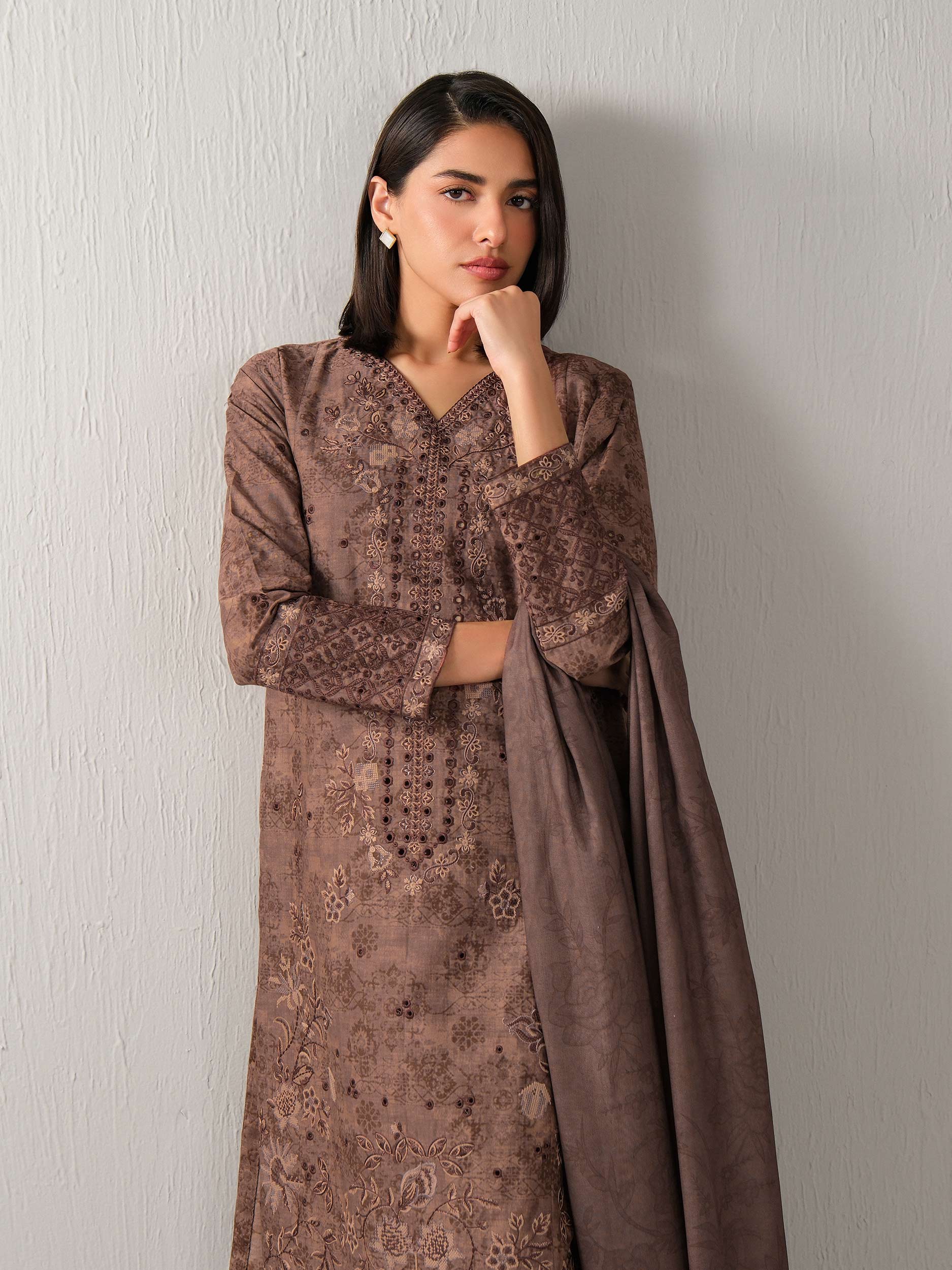 3 Piece Khaddar Suit-Embroidered (Unstitched) - Image 6