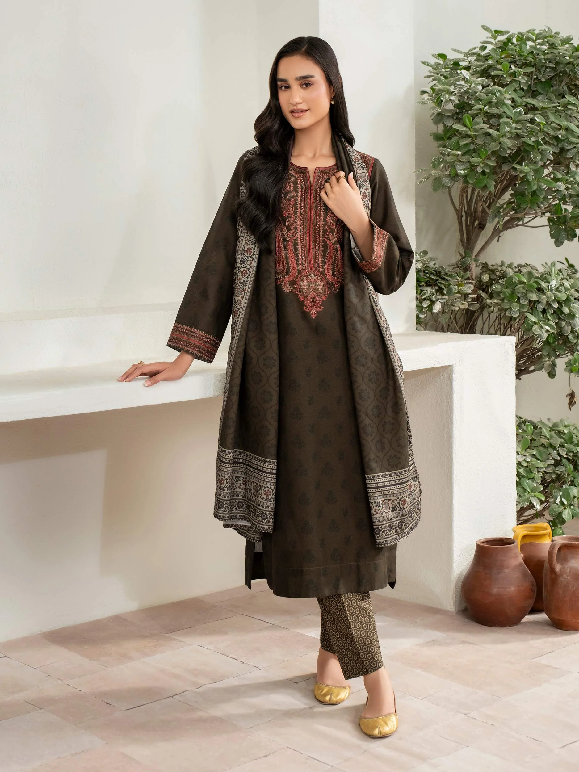 3 Piece Khaddar Suit-Embroidered (Unstitched) - Image 2