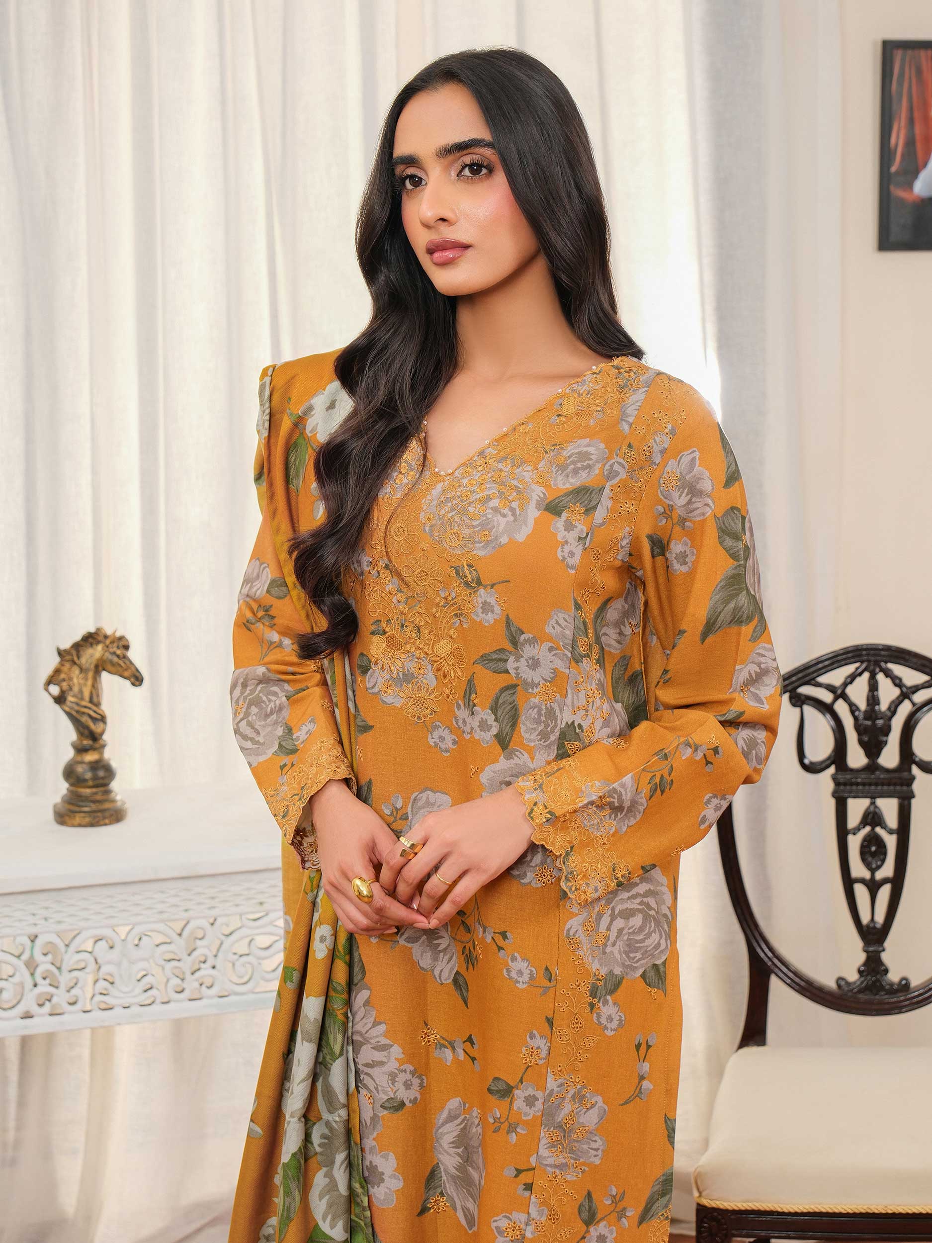 3 Piece Khaddar Suit-Embroidered (Unstitched) - Image 2